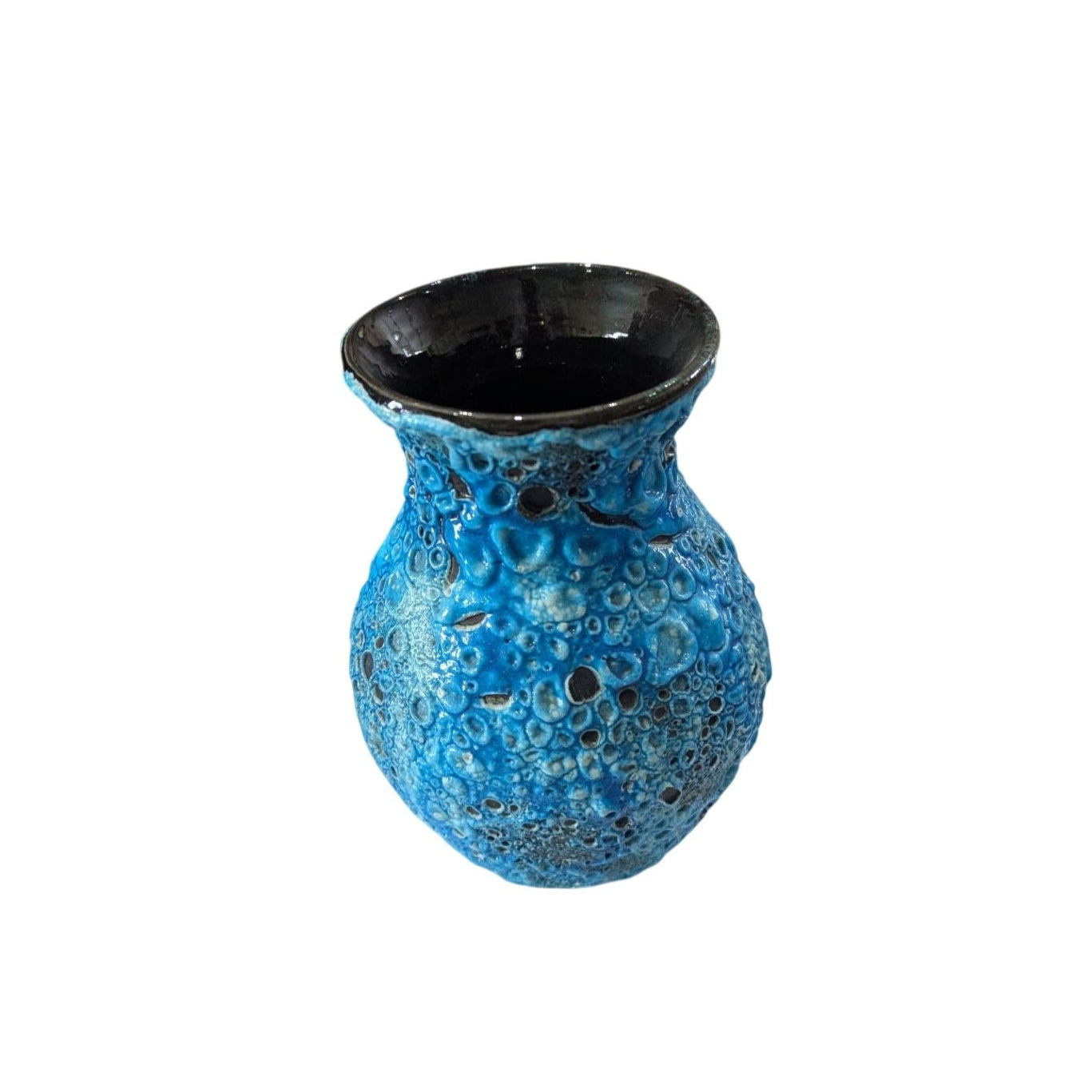 Vase en céramique texturé bleu artisanal 16 cm