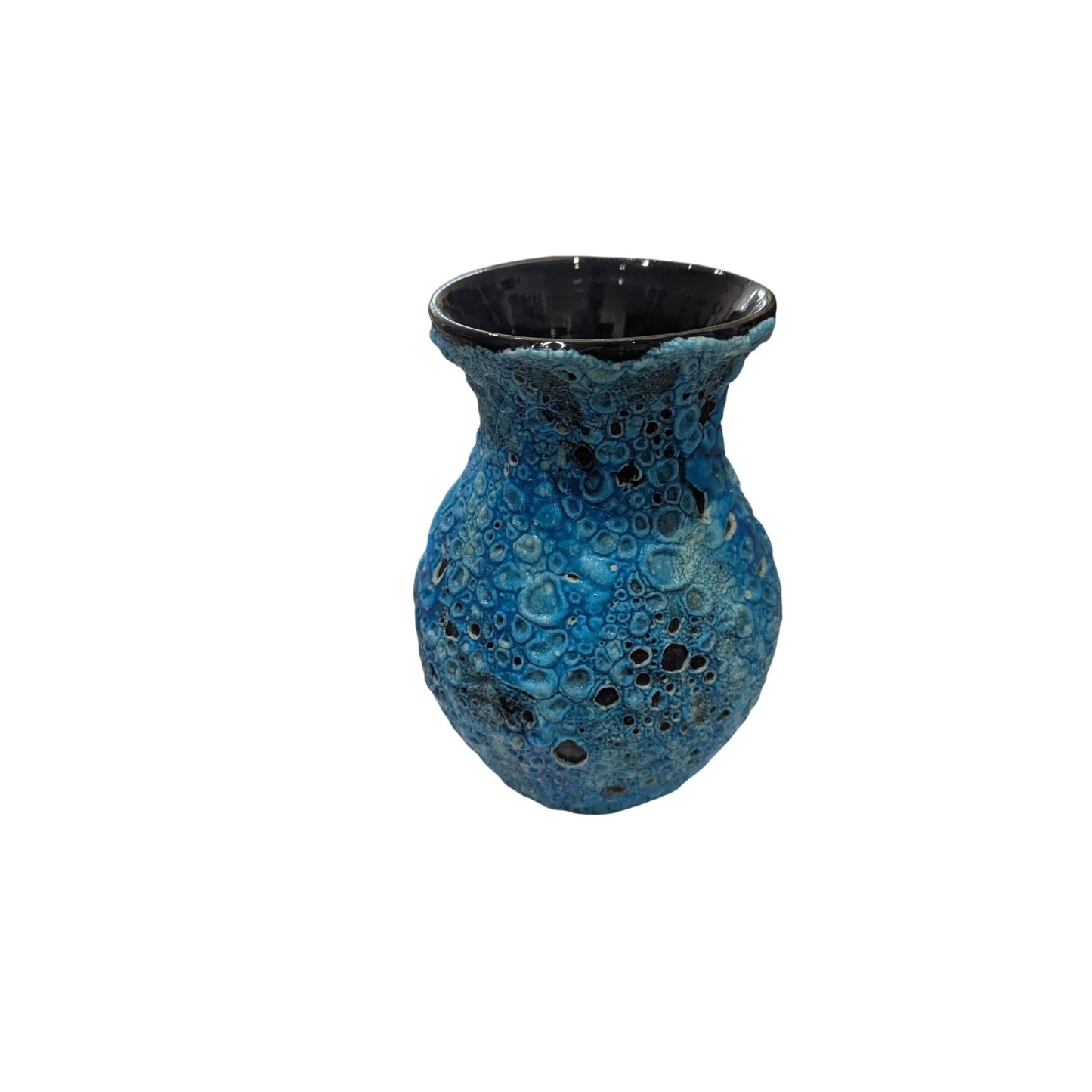 Vase en céramique texturé bleu artisanal 16 cm