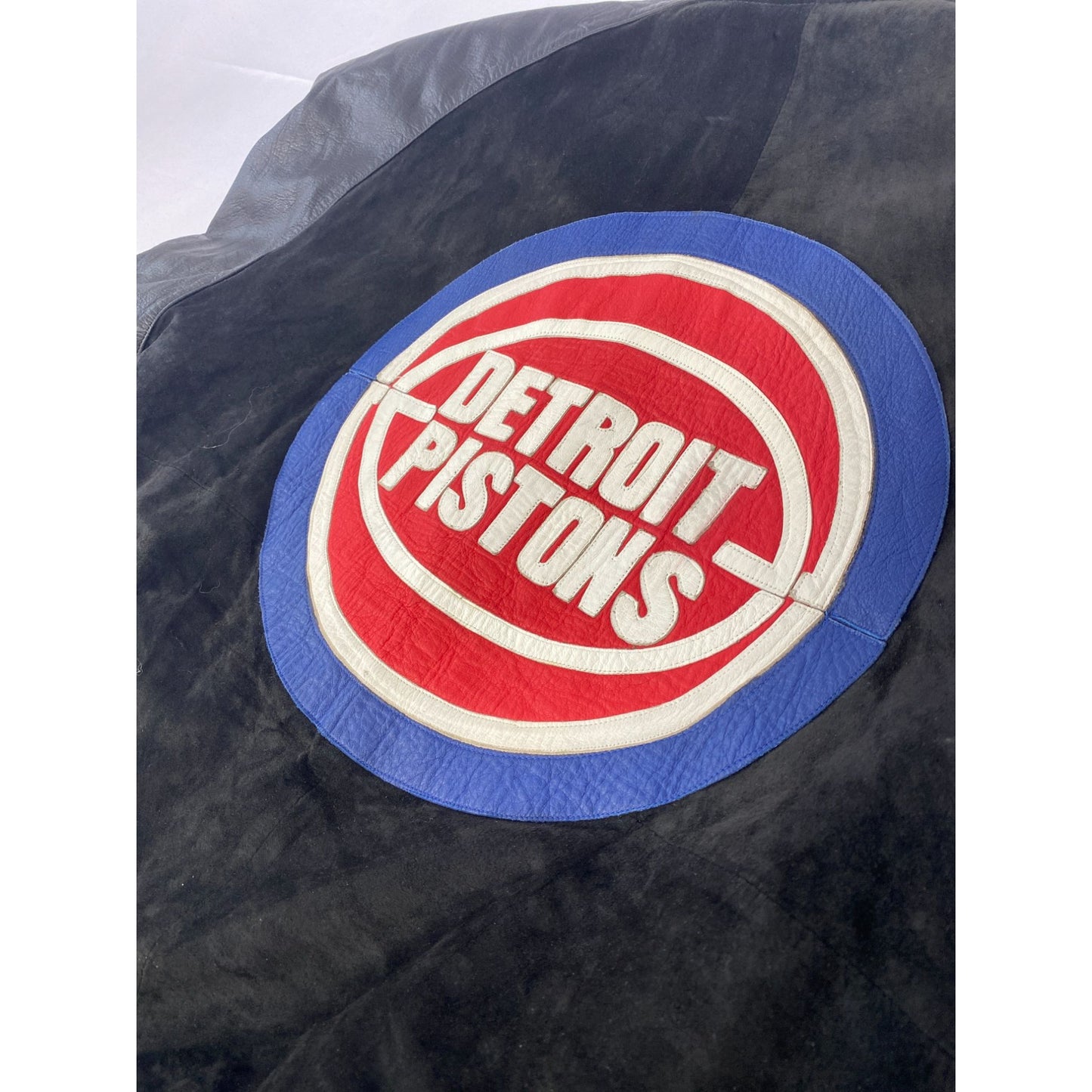 Blouson aviateur vintage Detroit Pistons Starter L en satin noir et cuir pour homme