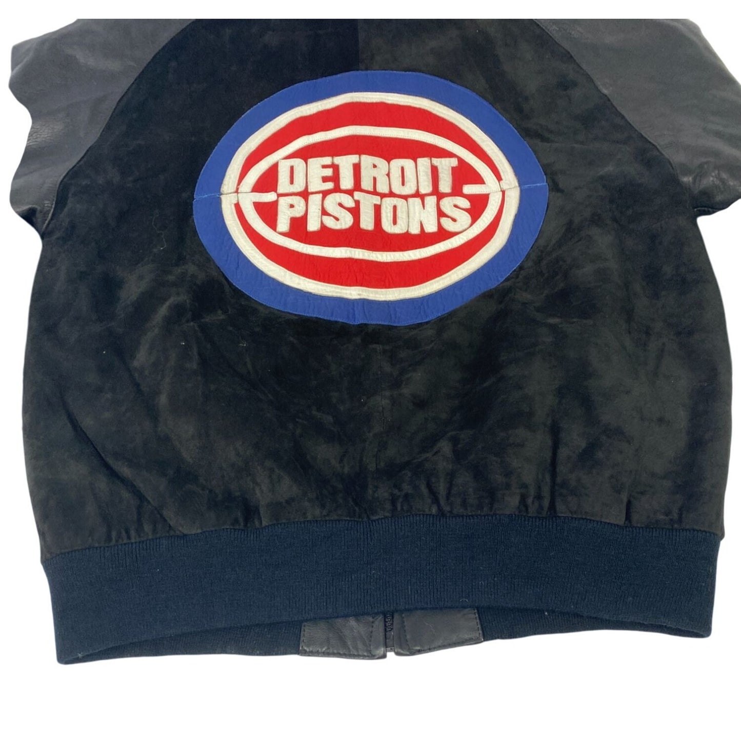 Blouson aviateur vintage Detroit Pistons Starter L en satin noir et cuir pour homme