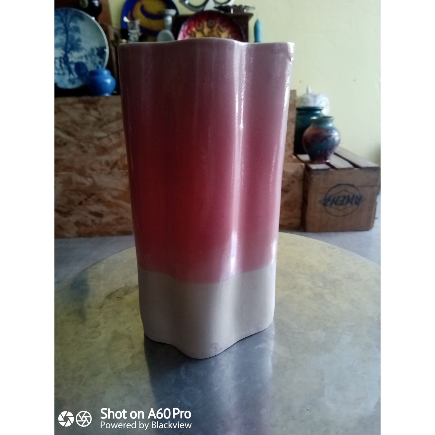 Vase Asymétrique En Céramique Rose & Blanc Fait Main Par Chloé Céramique