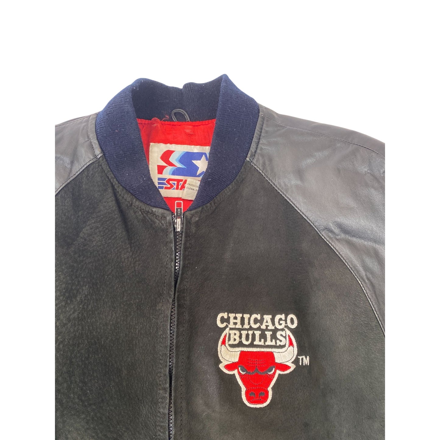 vintage Starter Chicago Bulls Cuir &Laine Varsity Jacket Taille M