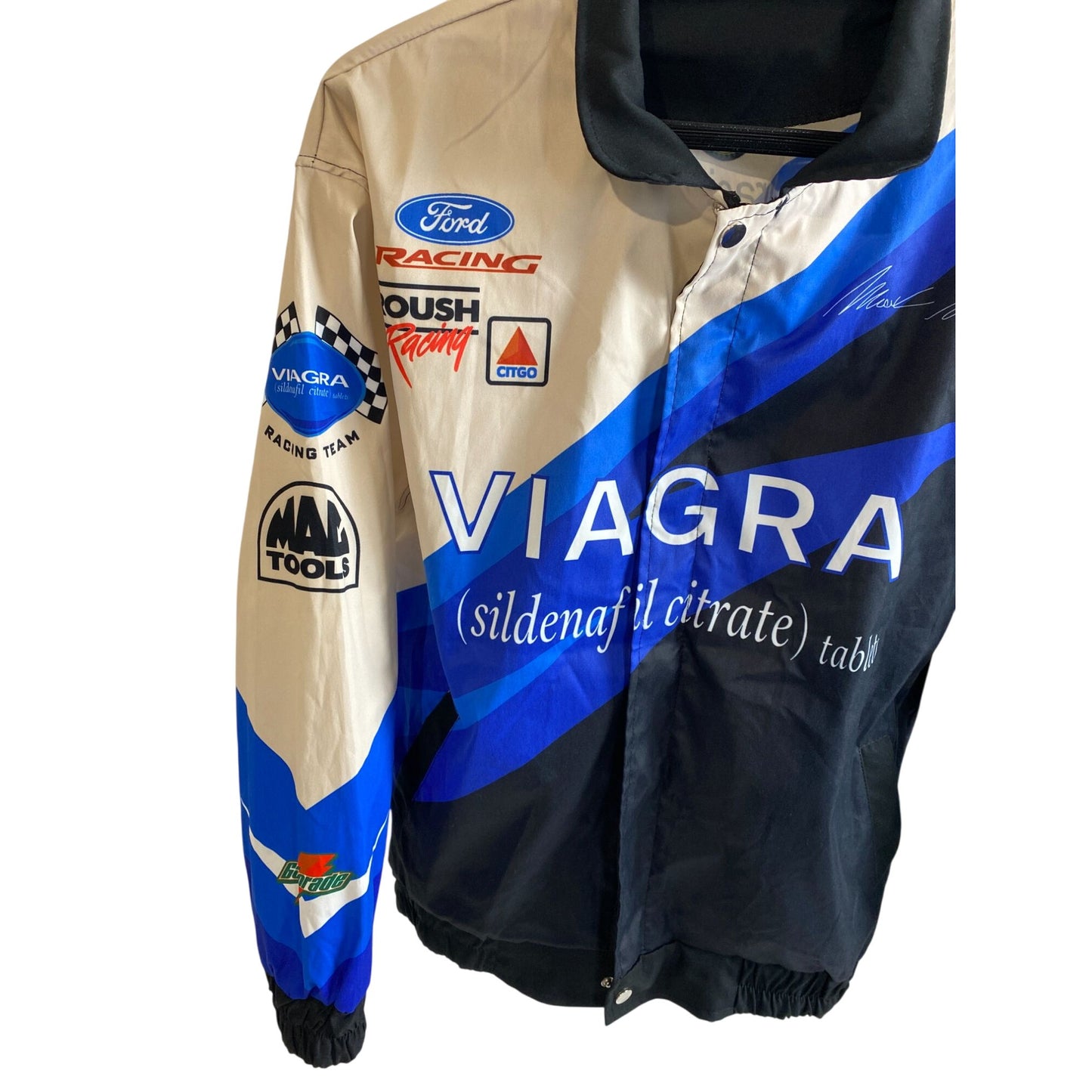 Veste NASCAR vintage 2003 noire et bleue en nylon pour homme, taille L