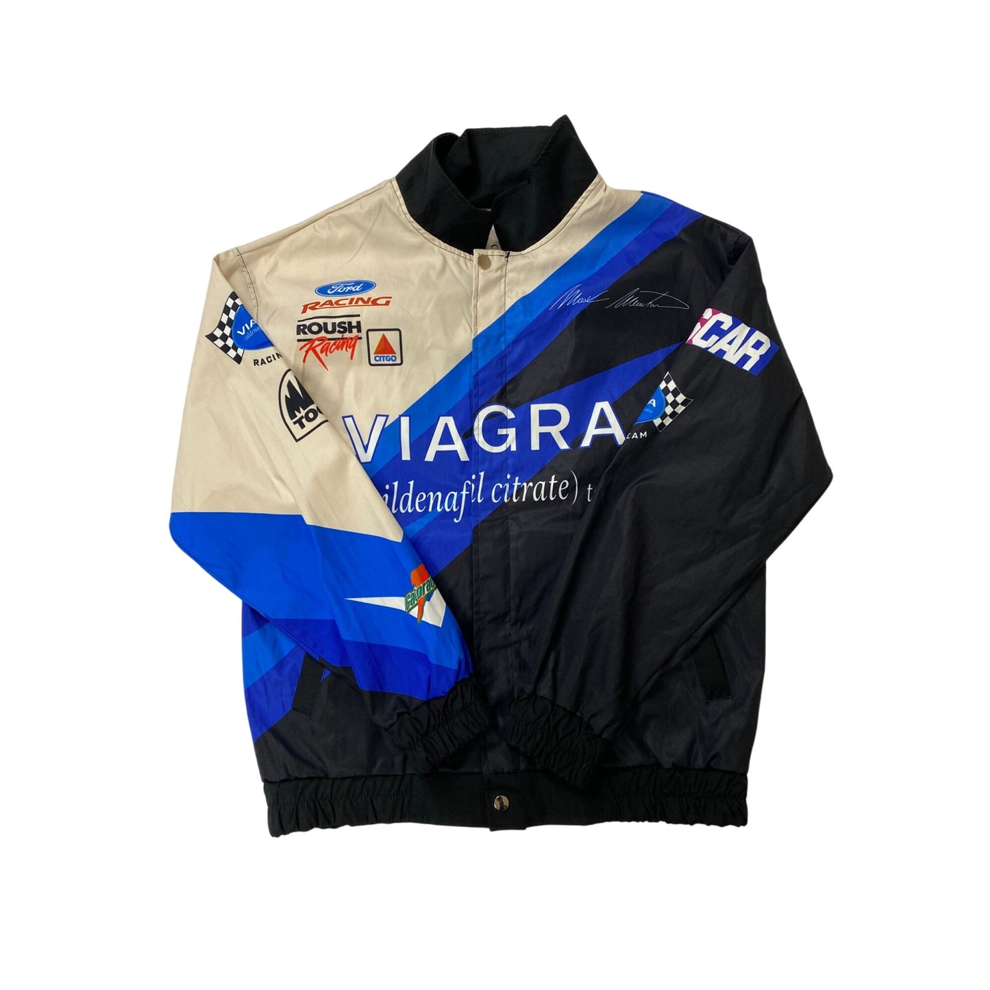 Veste NASCAR vintage 2003 noire et bleue en nylon pour homme, taille L