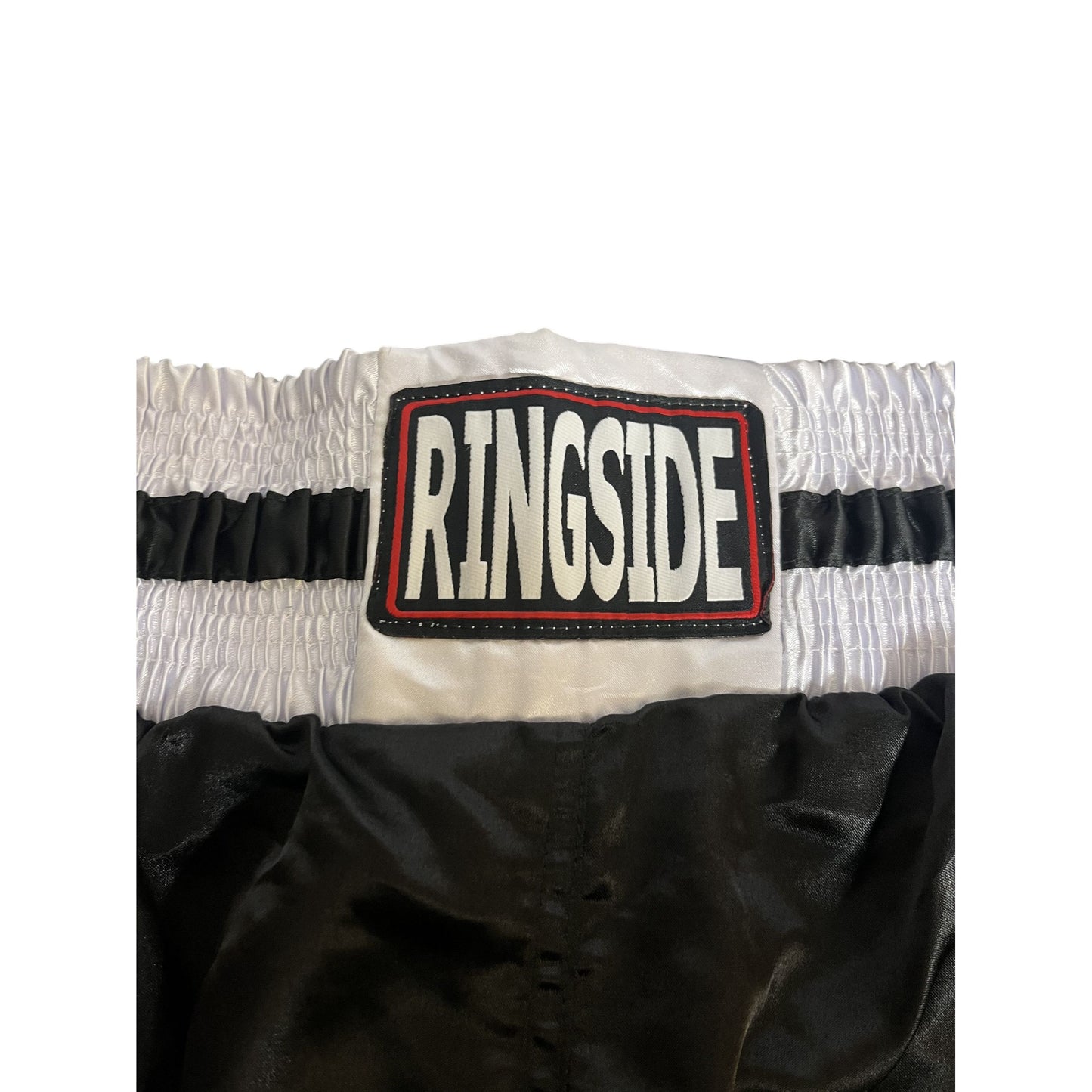 Short de boxe Ringside noir et blanc satiné pour homme, taille M