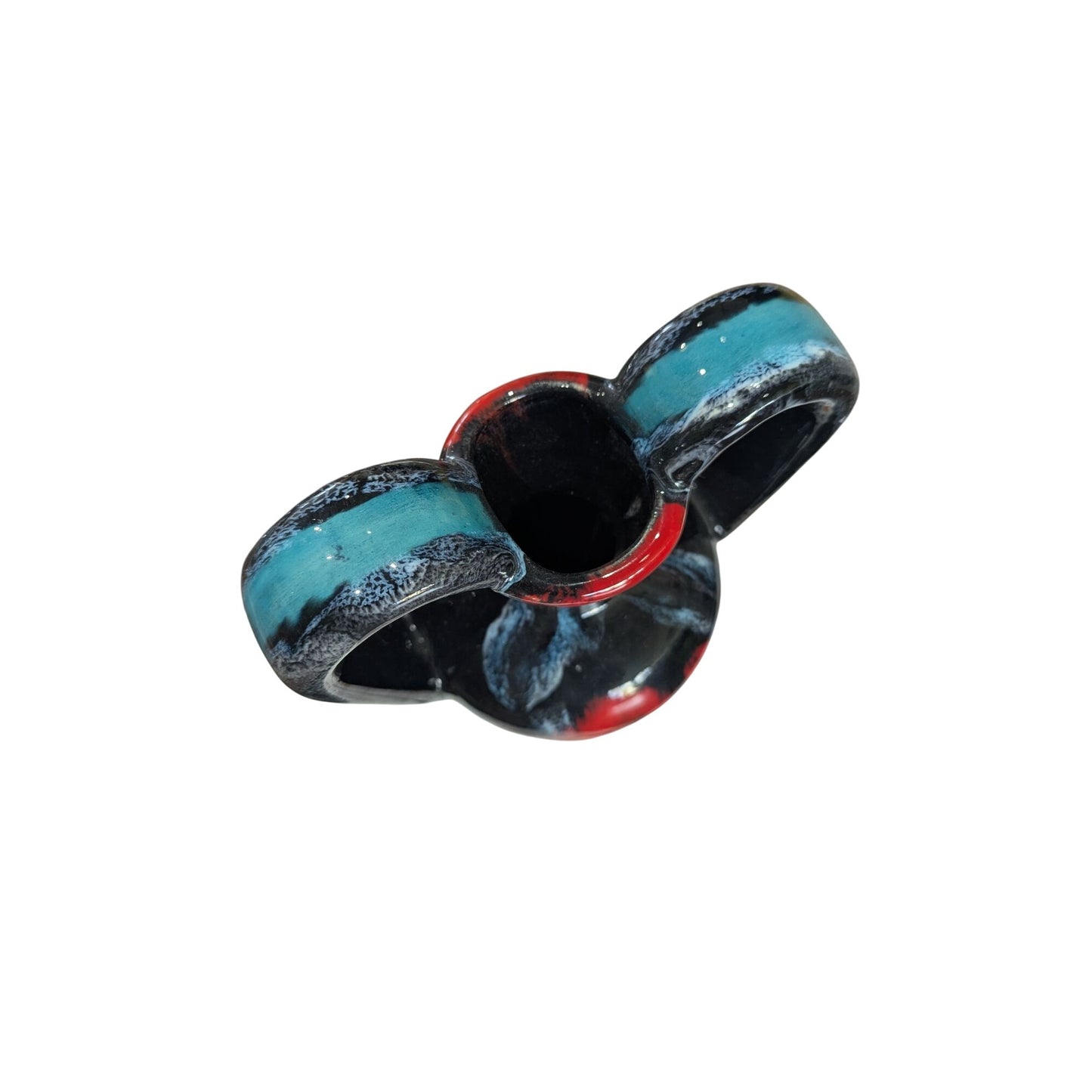 Handcrafted Ceramic Vase Black & Red/Blue Dual-Handle Decorative 19cm High