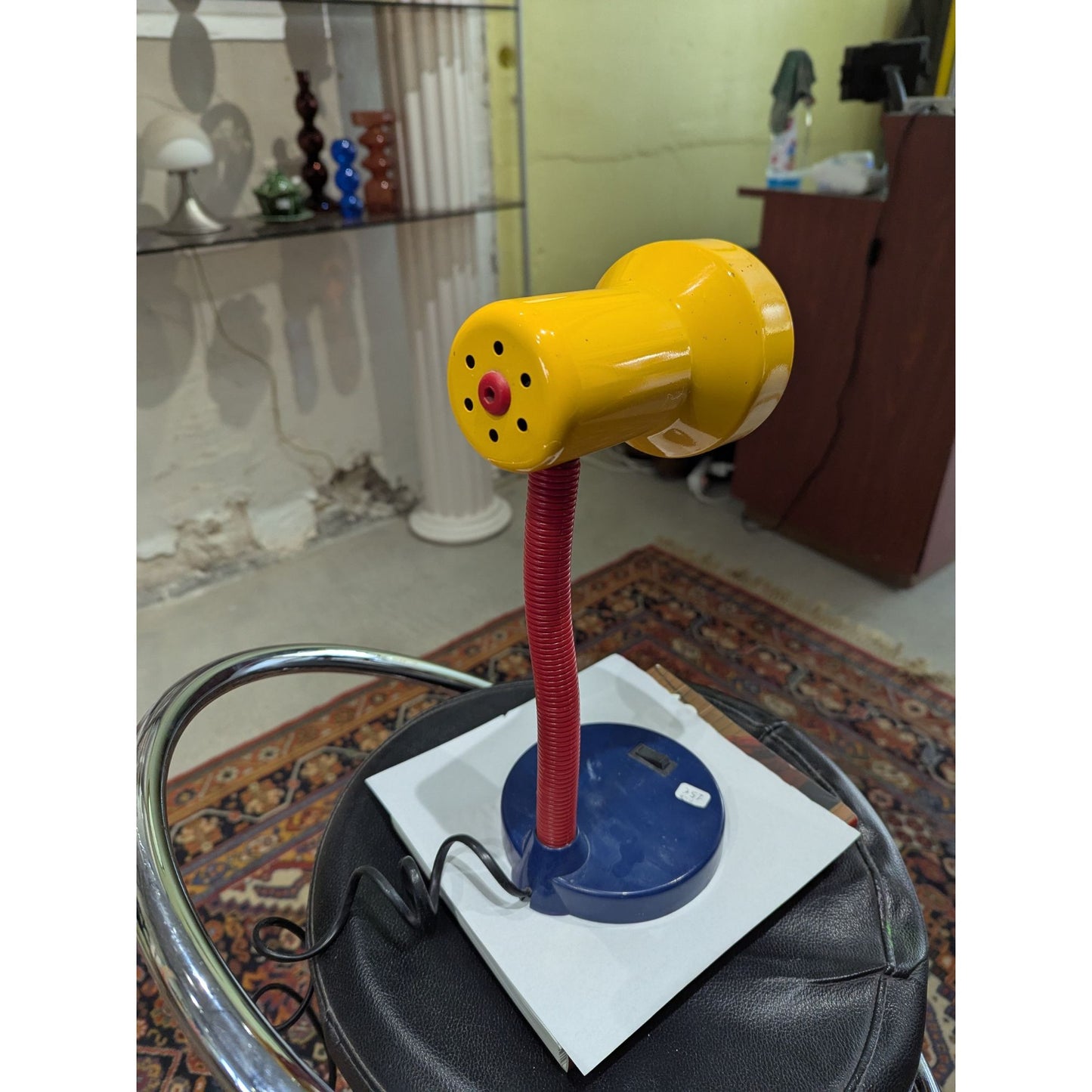 Lampe de bureau réglable vintage du milieu du siècle en métal jaune et bleu