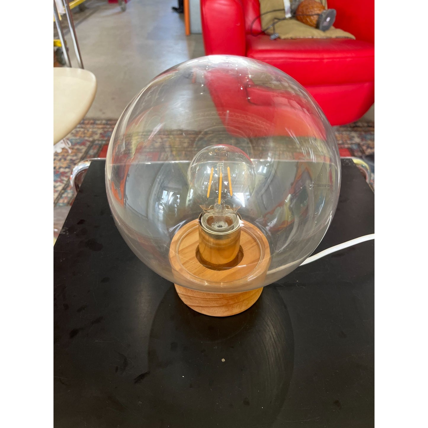 Lampe De Table En Bois Avec Abat-Jour En Verre Transparent Et Ampoule LED