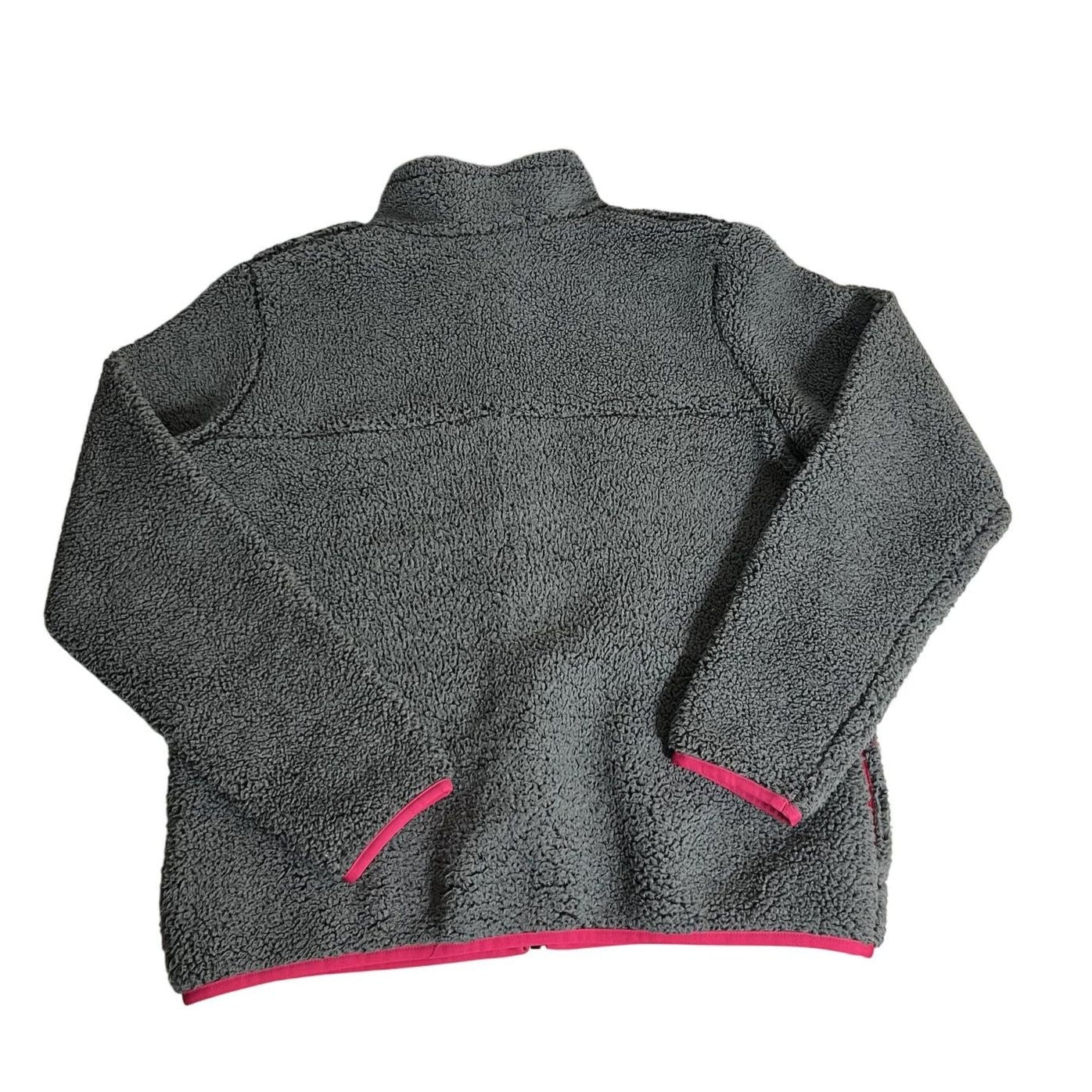 Veste polaire sherpa grise à fermeture éclair intégrale pour femme Columbia, avec détails roses et poche à pression, taille L