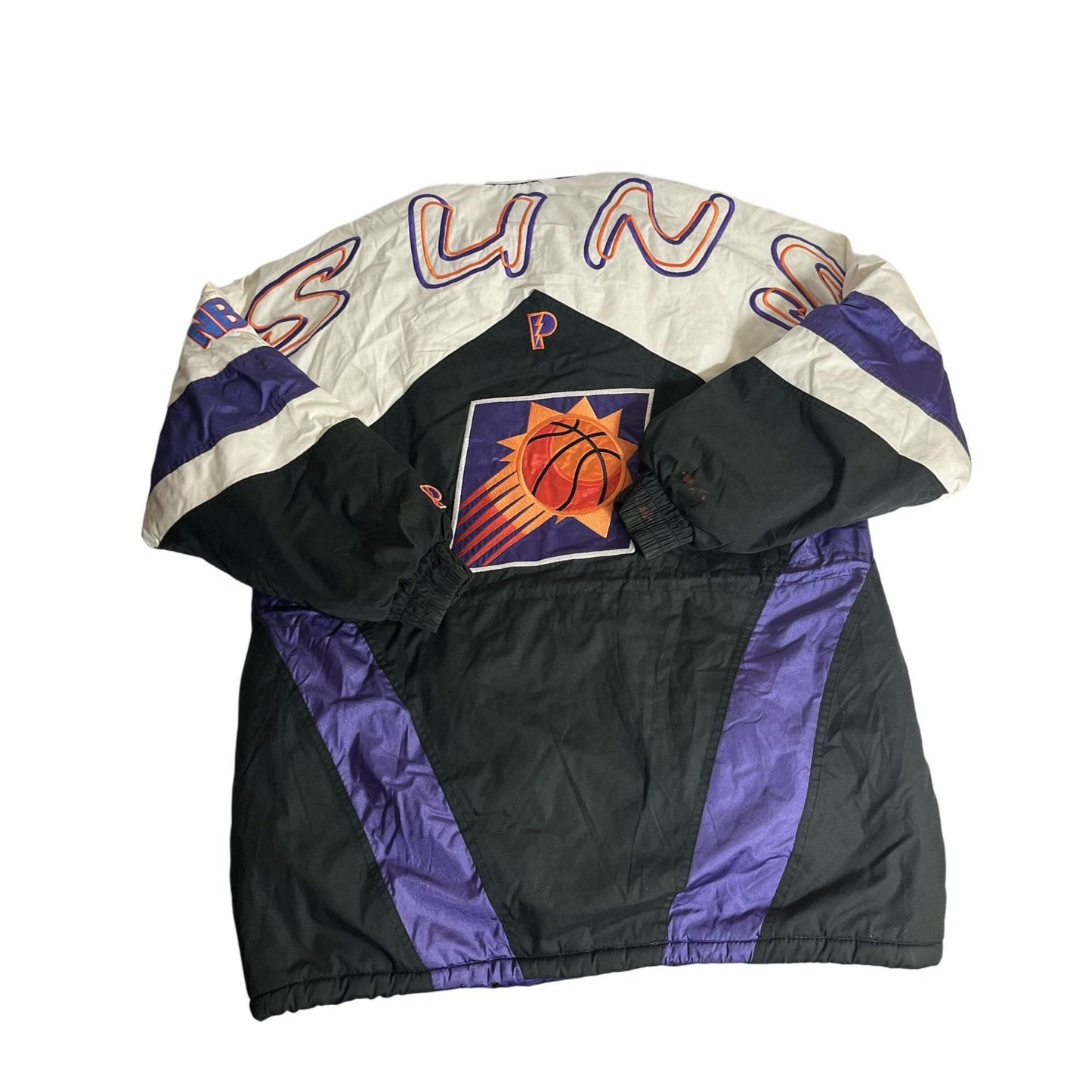Veste rétro des Phoenix Suns M par Pro Layer, colorblock, avec patch logo et capuche, style NBA années 90