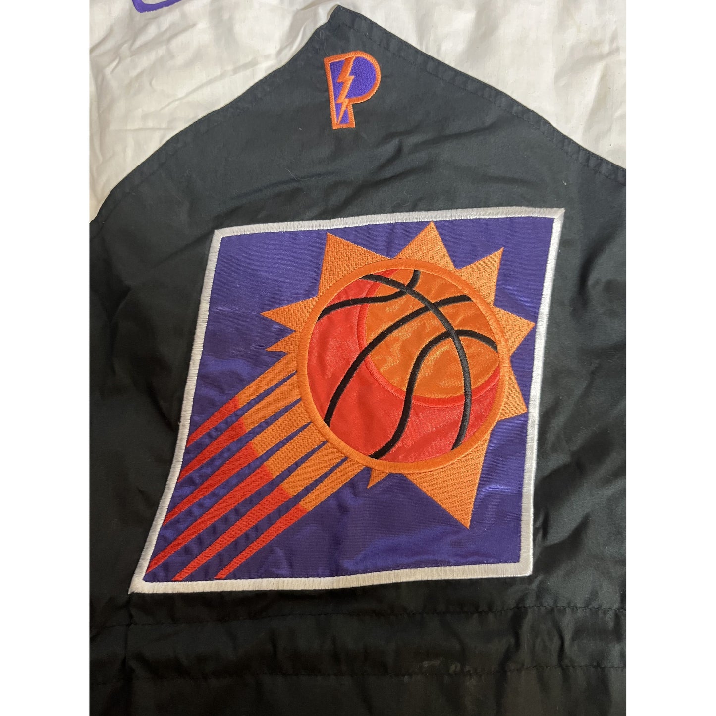 Veste rétro des Phoenix Suns M par Pro Layer, colorblock, avec patch logo et capuche, style NBA années 90