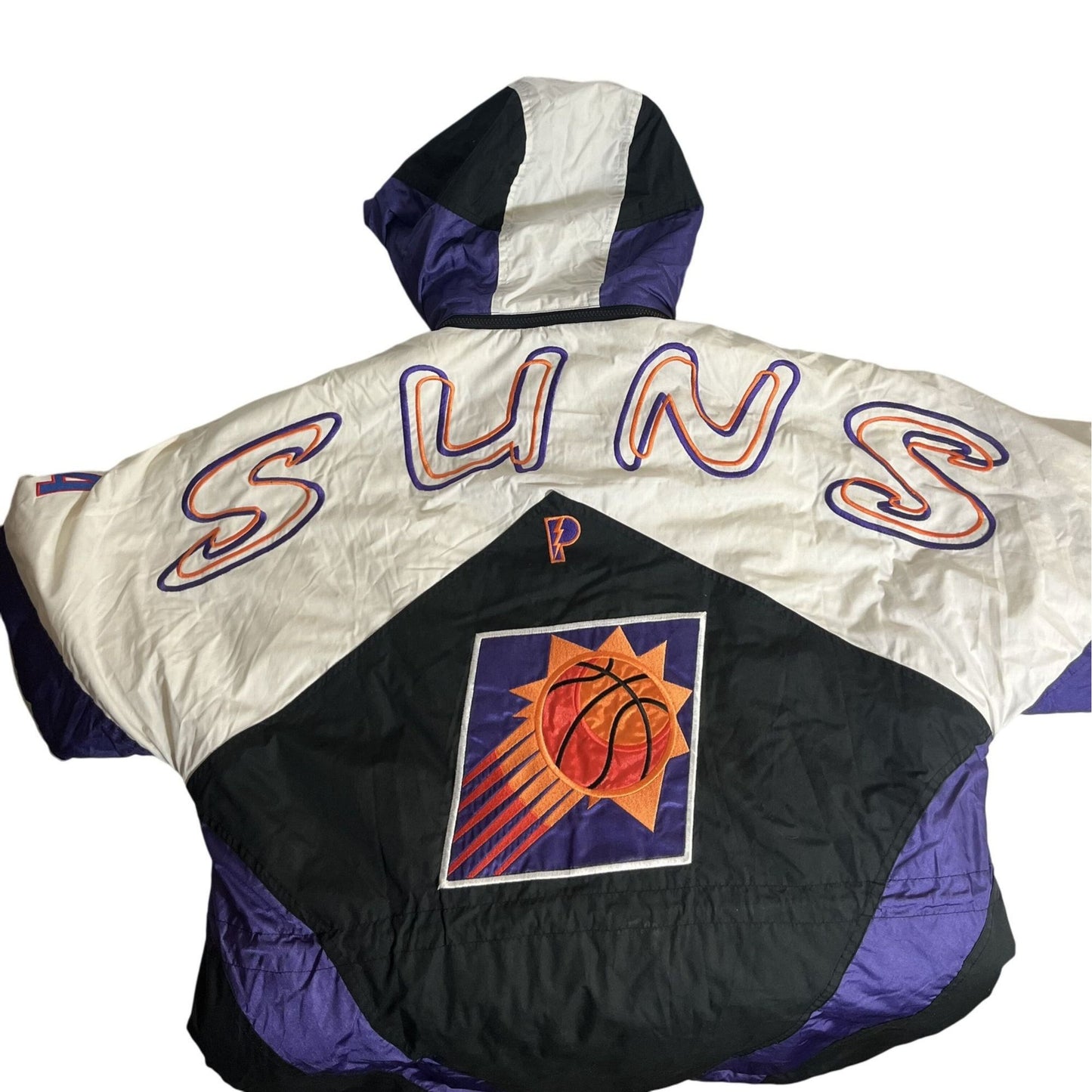 Veste rétro des Phoenix Suns M par Pro Layer, colorblock, avec patch logo et capuche, style NBA années 90