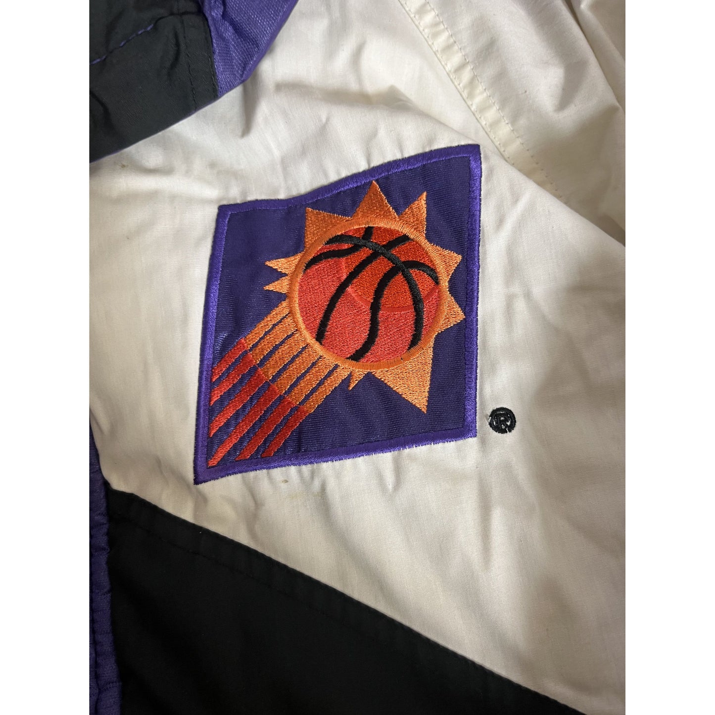 Veste rétro des Phoenix Suns M par Pro Layer, colorblock, avec patch logo et capuche, style NBA années 90