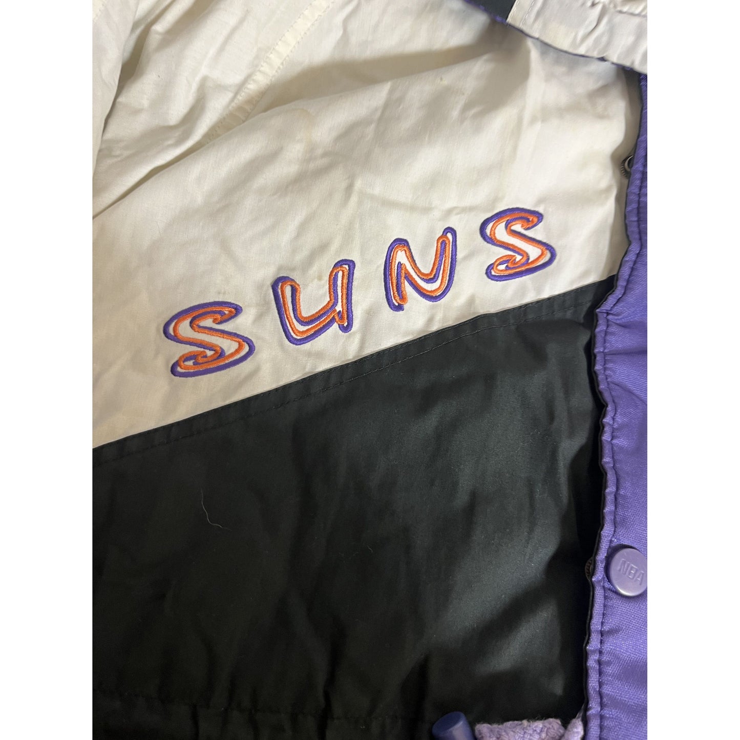 Veste rétro des Phoenix Suns M par Pro Layer, colorblock, avec patch logo et capuche, style NBA années 90