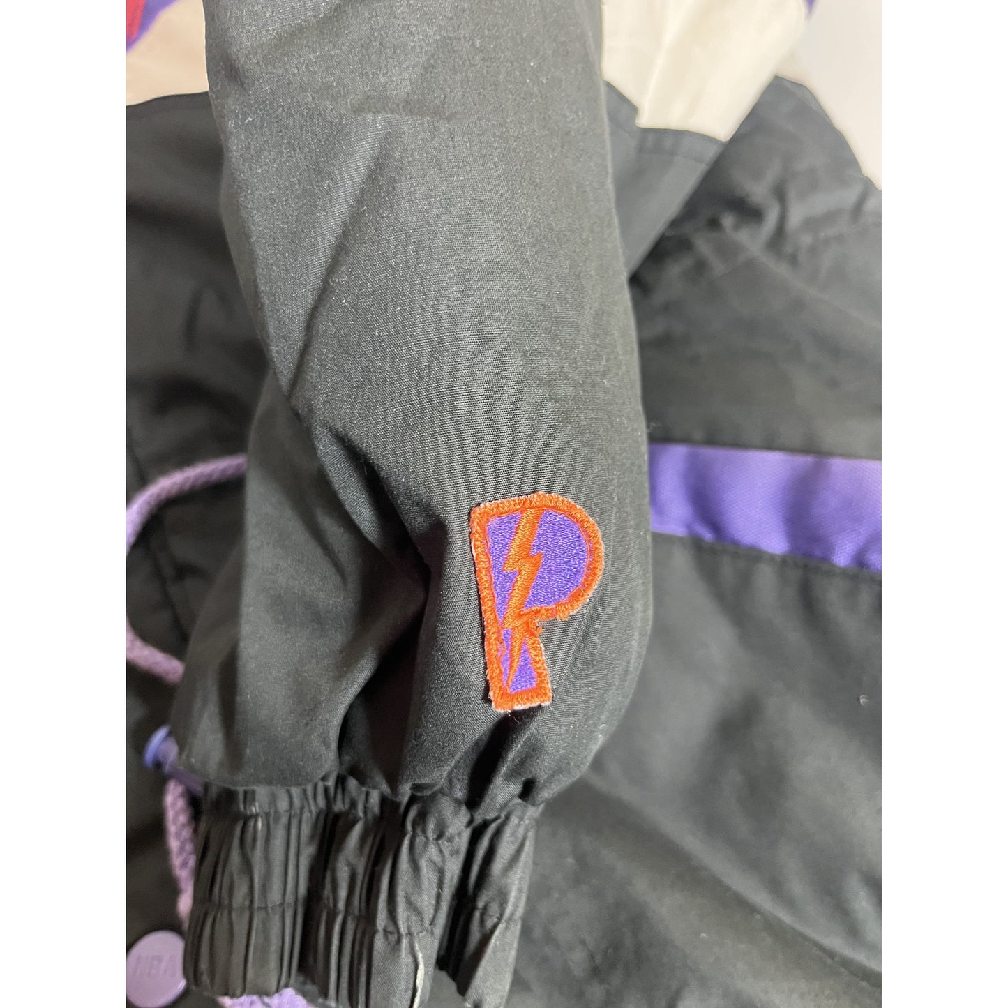 Veste rétro des Phoenix Suns M par Pro Layer, colorblock, avec patch logo et capuche, style NBA années 90