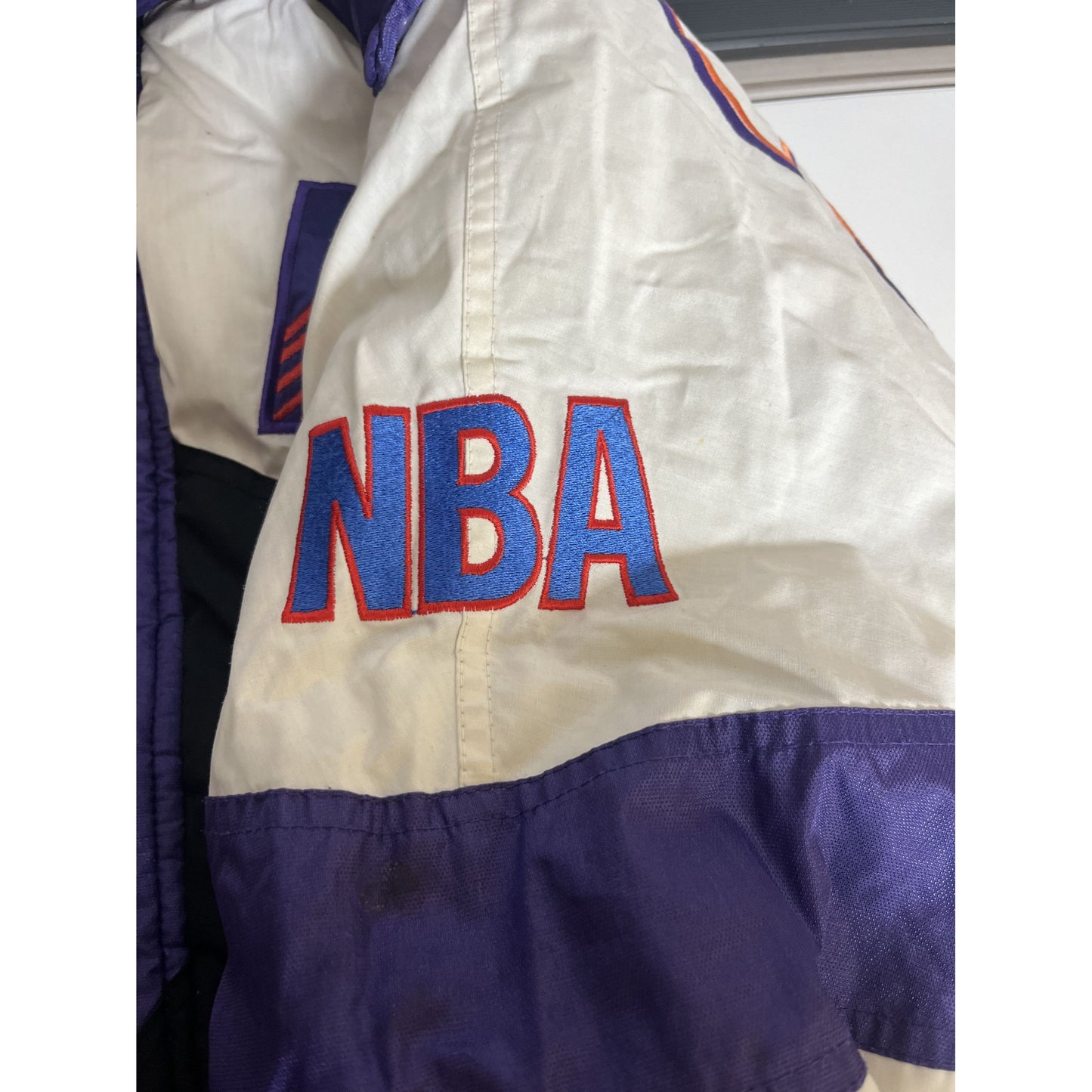Veste rétro des Phoenix Suns M par Pro Layer, colorblock, avec patch logo et capuche, style NBA années 90