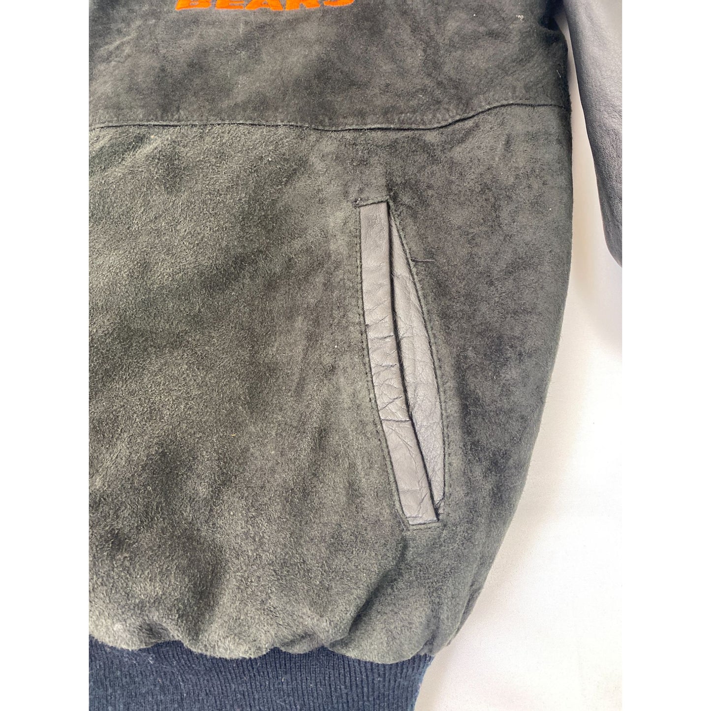 Blouson aviateur en daim et cuir Starter des Chicago Bears pour homme, taille L