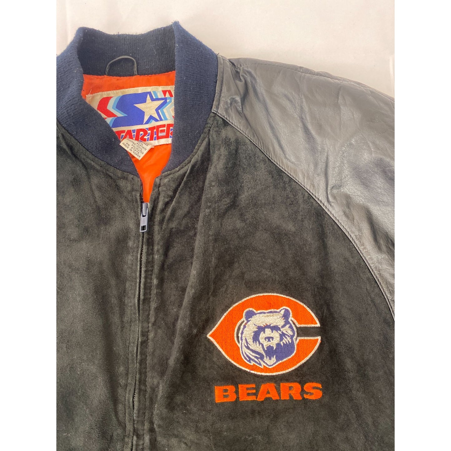 Blouson aviateur en daim et cuir Starter des Chicago Bears pour homme, taille L