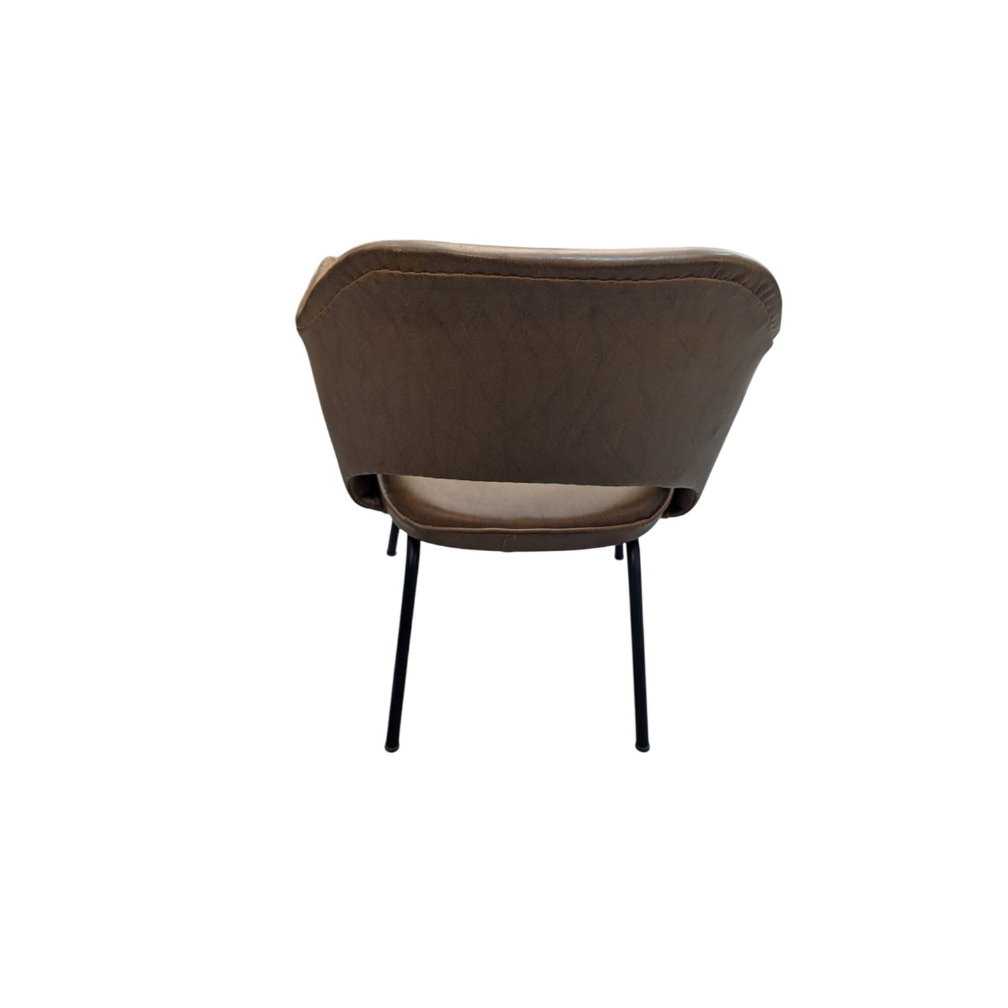 Paire De Fauteuils Conférence Style Saarinen En Cuir Marron Sur Pieds Métal Noir