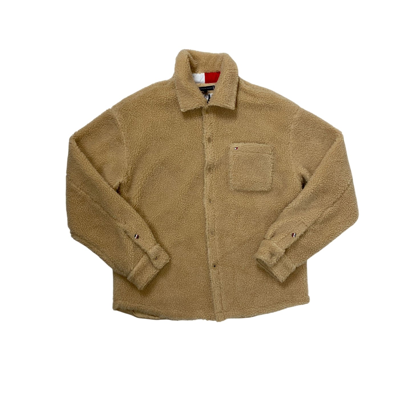 Veste polaire sherpa beige Tommy Hilfiger pour homme avec fermeture à boutons et poche poitrine