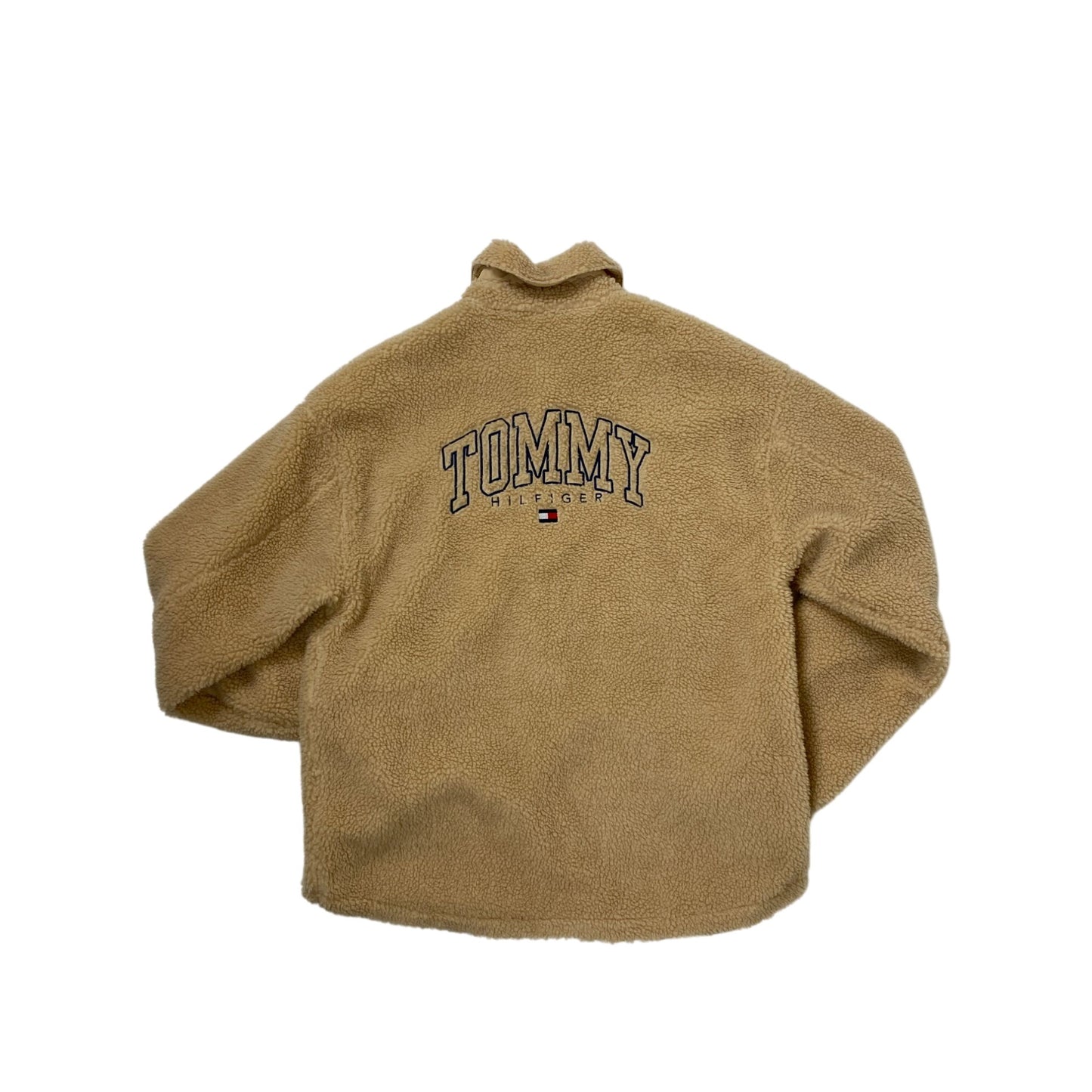 Veste polaire sherpa beige Tommy Hilfiger pour homme avec fermeture à boutons et poche poitrine