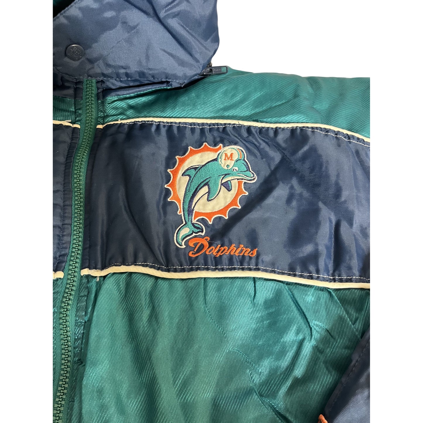 vintage Miami Dolphins Veste à capuche M Taille Nylon & Polyester Marine/Vert avec logo brodé