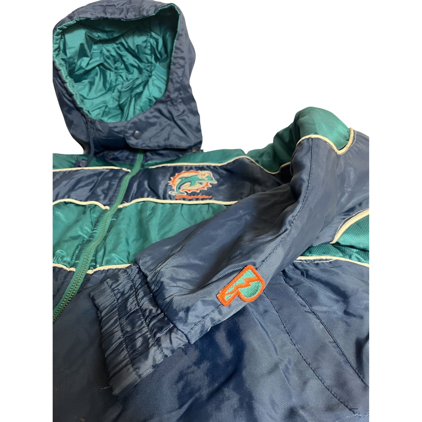 vintage Miami Dolphins Veste à capuche M Taille Nylon & Polyester Marine/Vert avec logo brodé