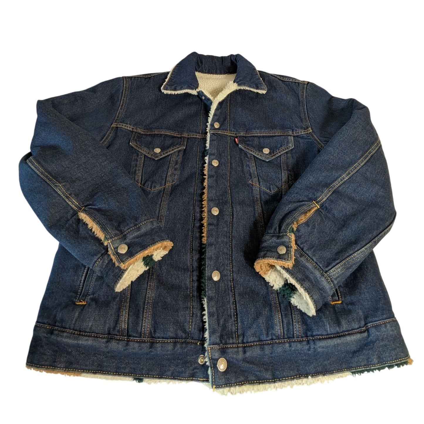 Veste réversible en denim et sherpa avec motif colorblock