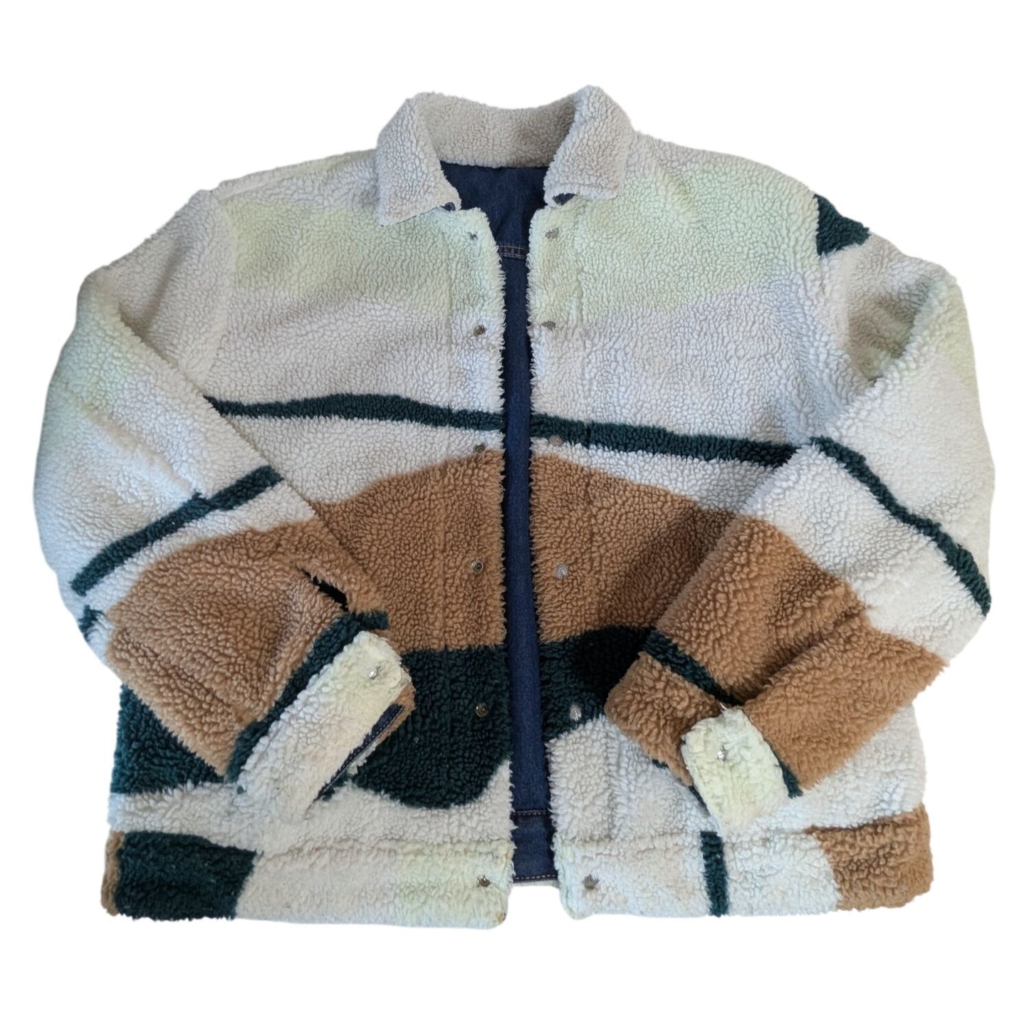 Veste réversible en denim et sherpa avec motif colorblock