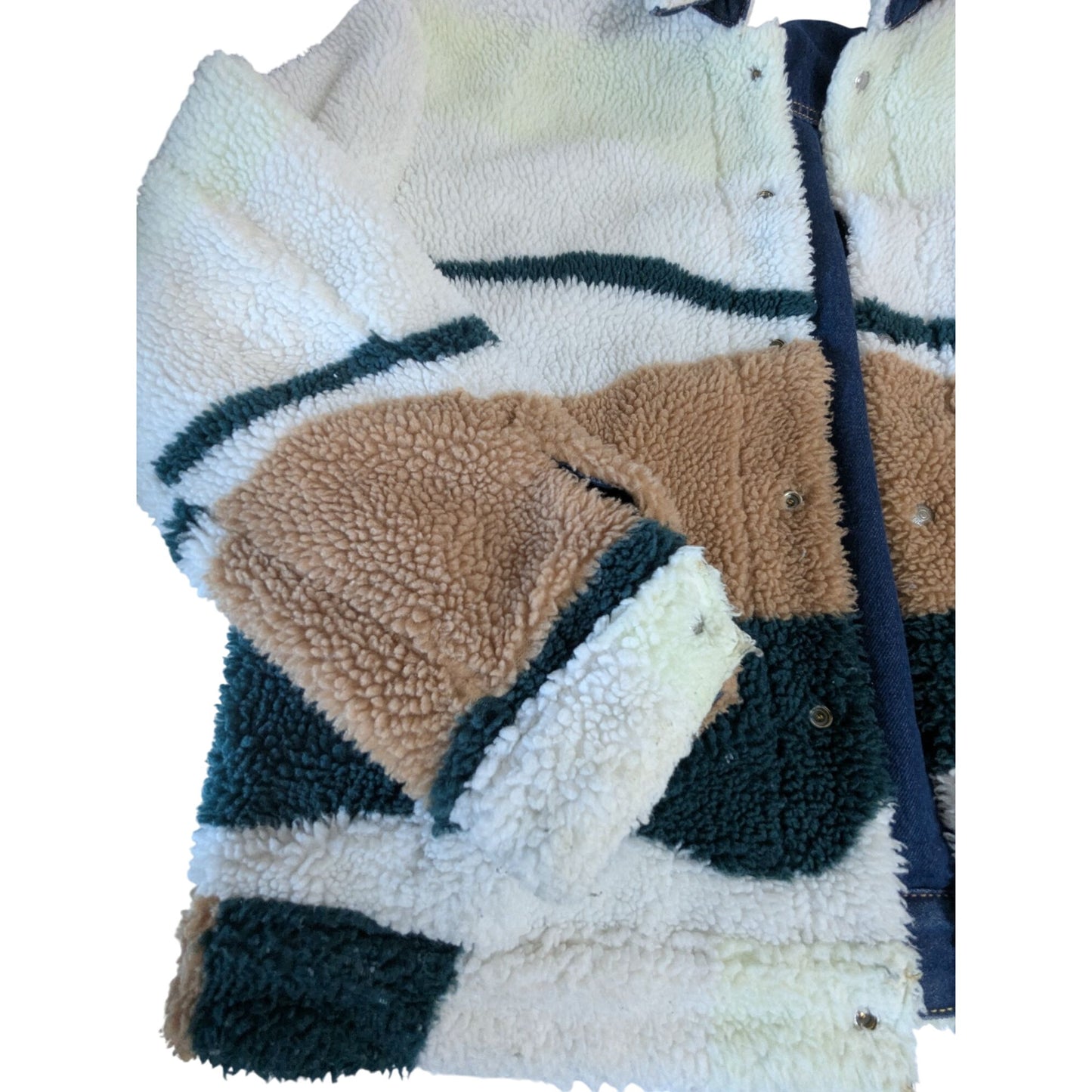 Veste réversible en denim et sherpa avec motif colorblock