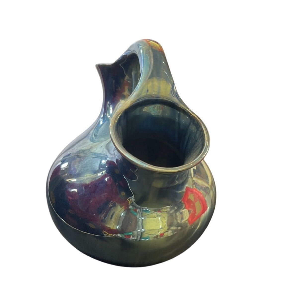 Vase En Gré Flammé Irisée Bleu & Vert Largeur 13cm Longueur 16cm Hauteur 17cm