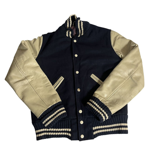 Veste universitaire Kulte Lotus Eaters pour homme, taille M, noire et beige, laine/cuir