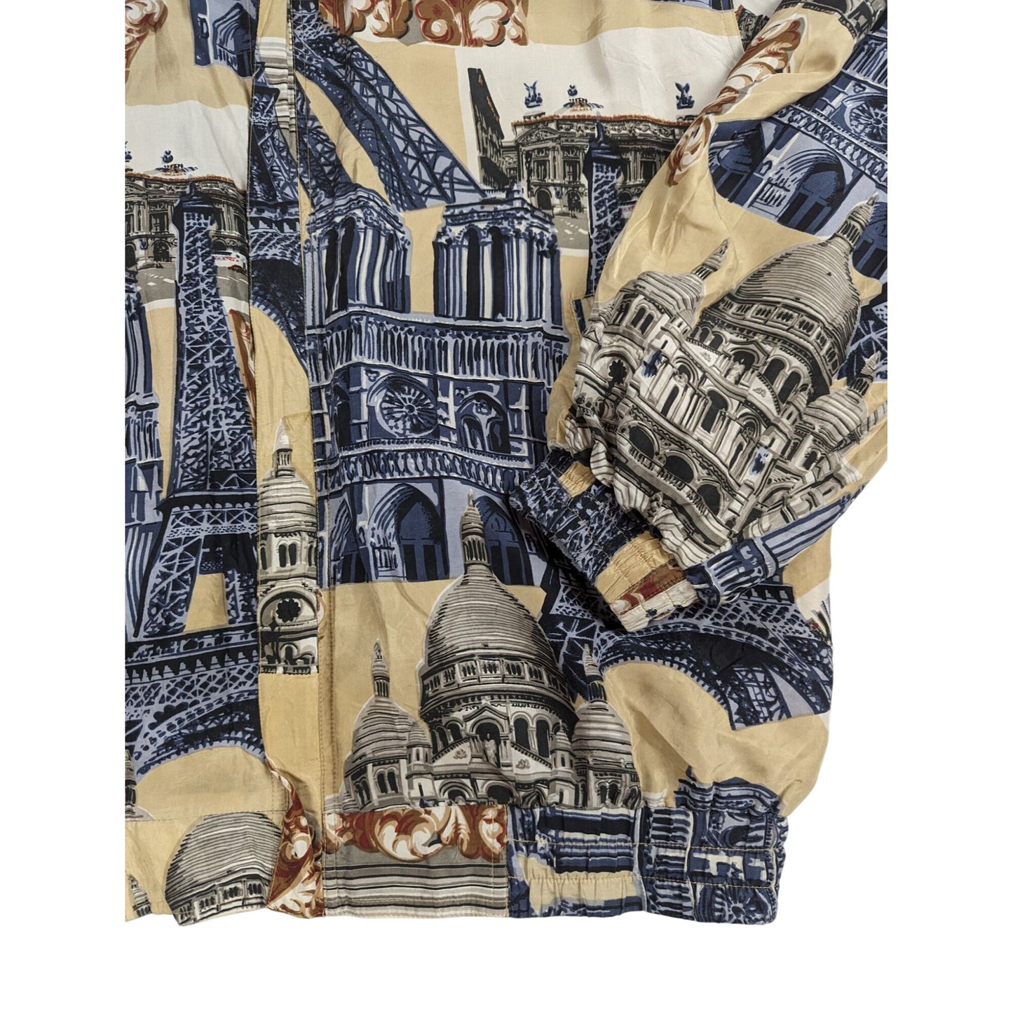 Veste vintage à imprimé monuments parisiens beige et bleu