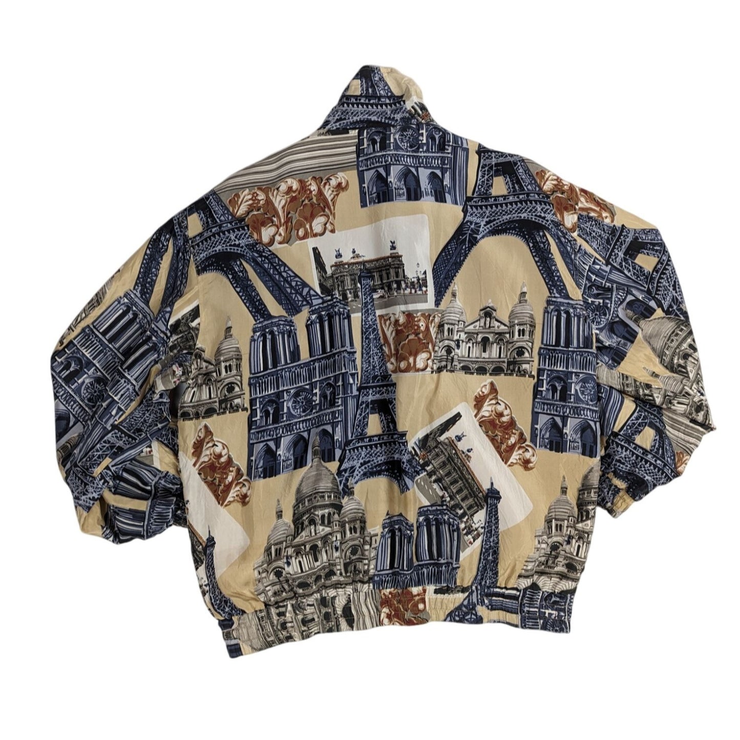 Veste vintage à imprimé monuments parisiens beige et bleu