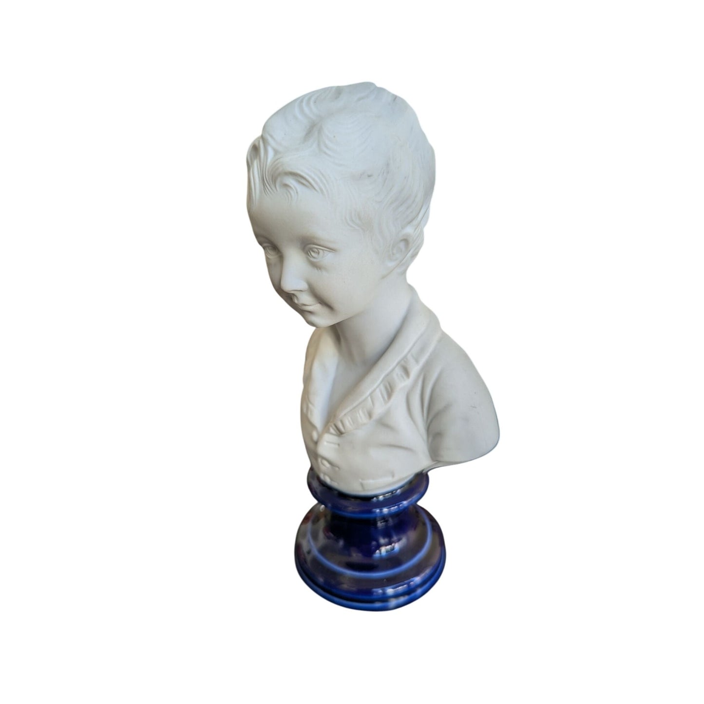Buste En Biscuit De Porcelaine Limoges Blanc Sur Socle Bleu 19x10x6cm
