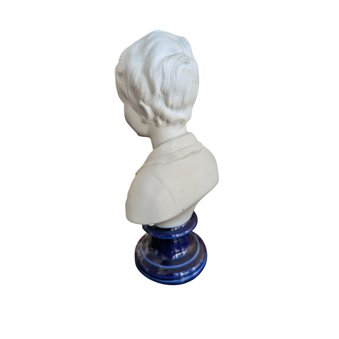 Buste En Biscuit De Porcelaine Limoges Blanc Sur Socle Bleu 19x10x6cm
