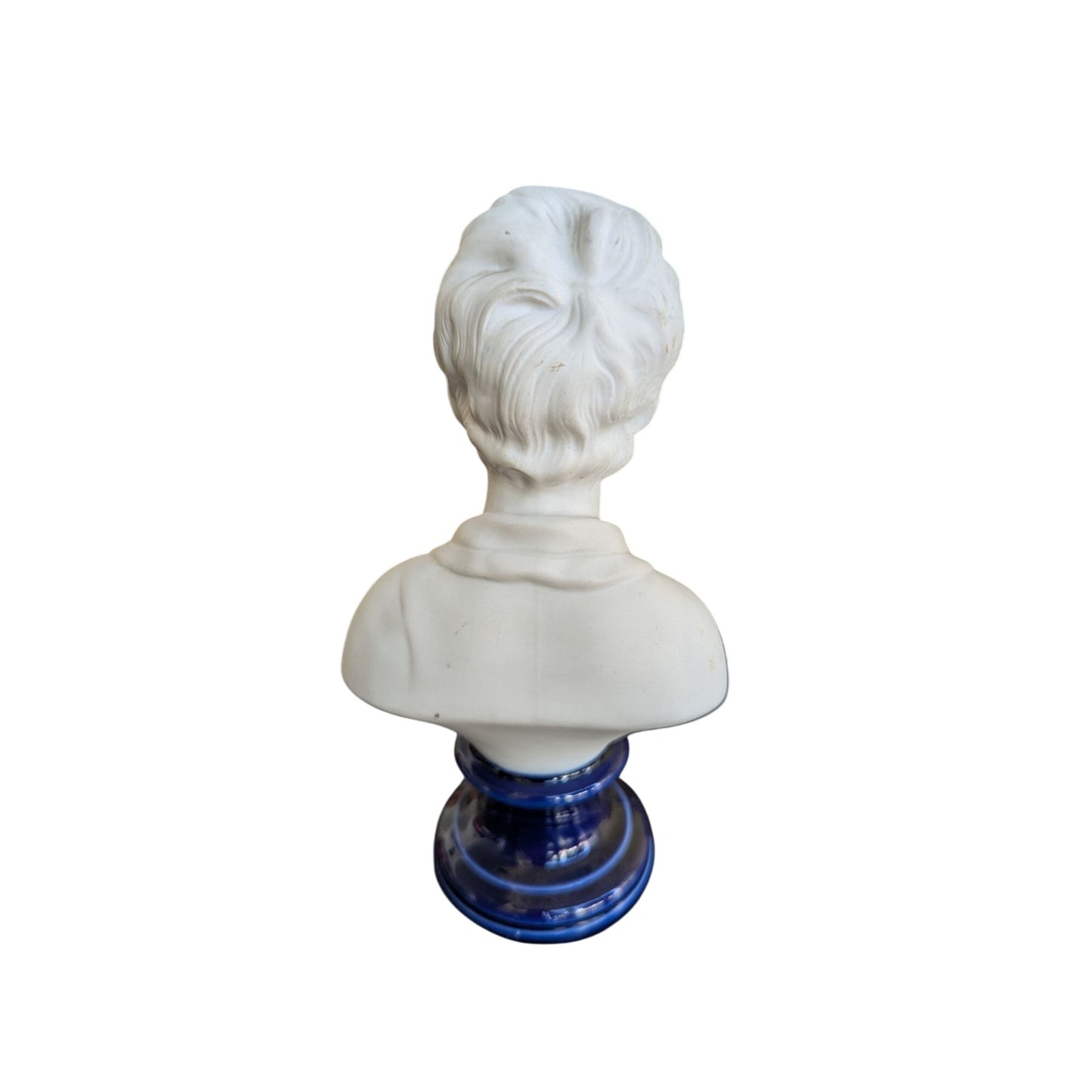 Buste En Biscuit De Porcelaine Limoges Blanc Sur Socle Bleu 19x10x6cm