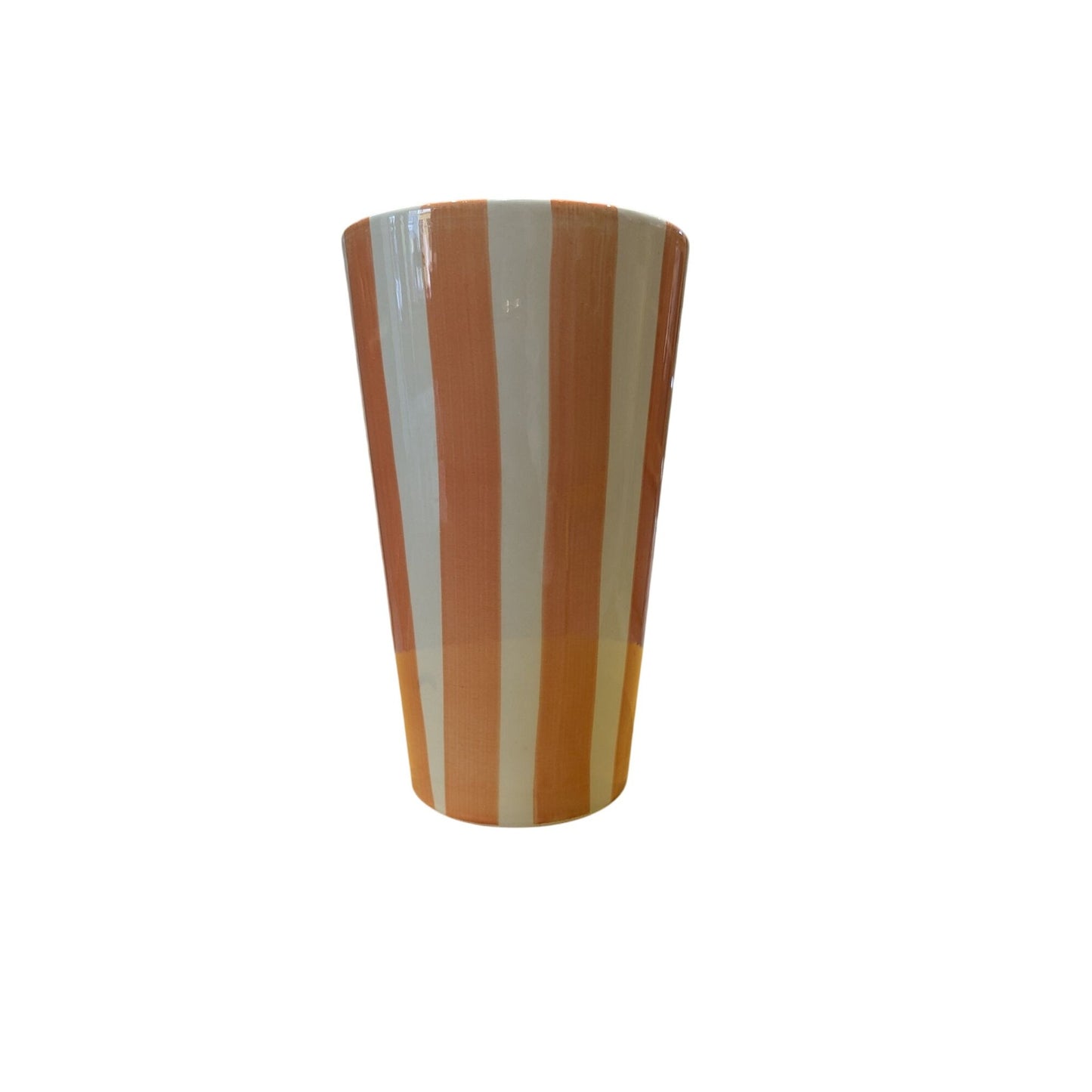 Vase en céramique rayé orange et blanc 21 cm de haut, décoration d'intérieur