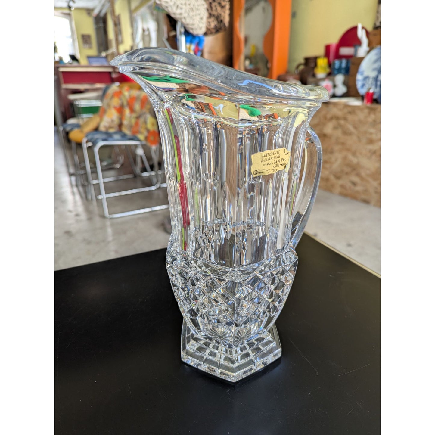 Pichet En Cristal Artisanat De Lorraine 24% Pbo Taille Main Transparent 26 Cm