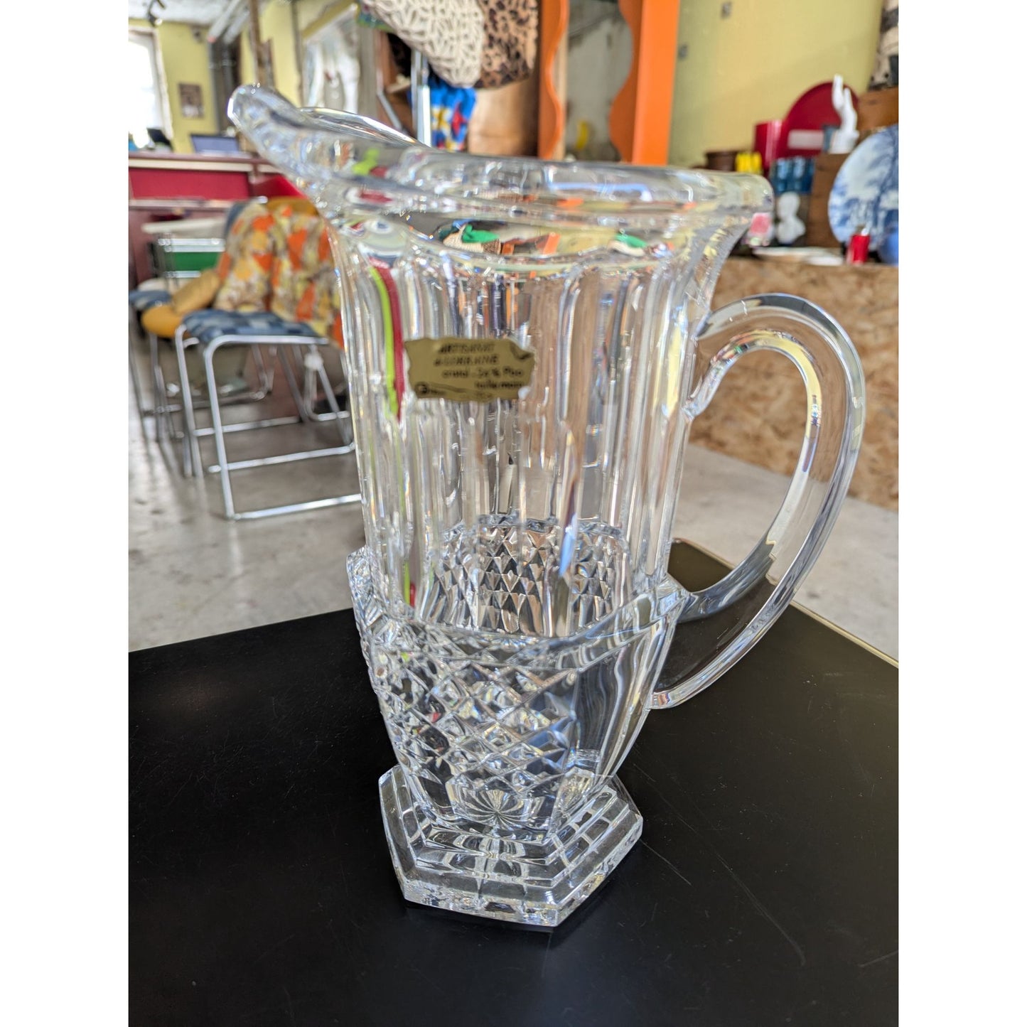 Pichet En Cristal Artisanat De Lorraine 24% Pbo Taille Main Transparent 26 Cm