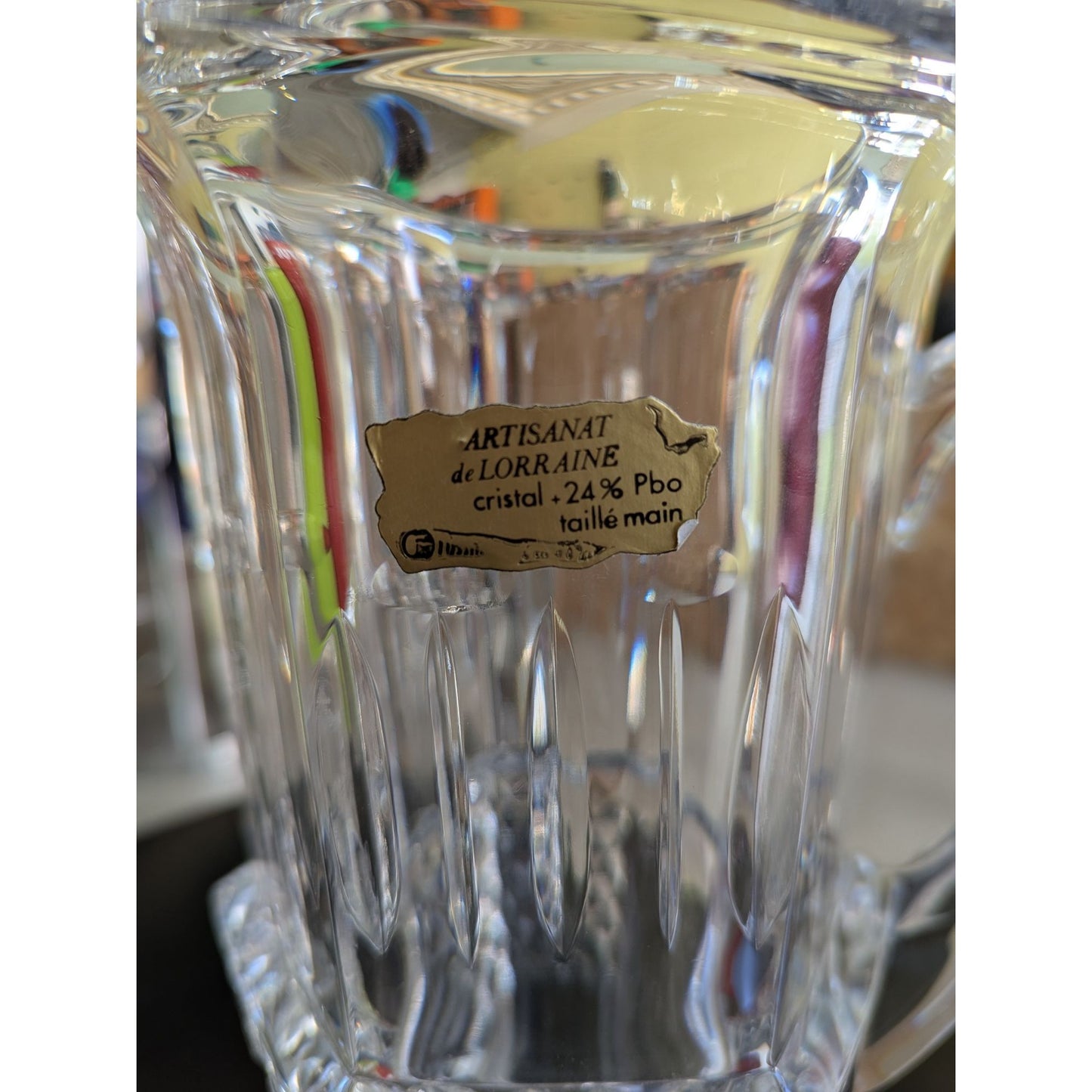 Pichet En Cristal Artisanat De Lorraine 24% Pbo Taille Main Transparent 26 Cm