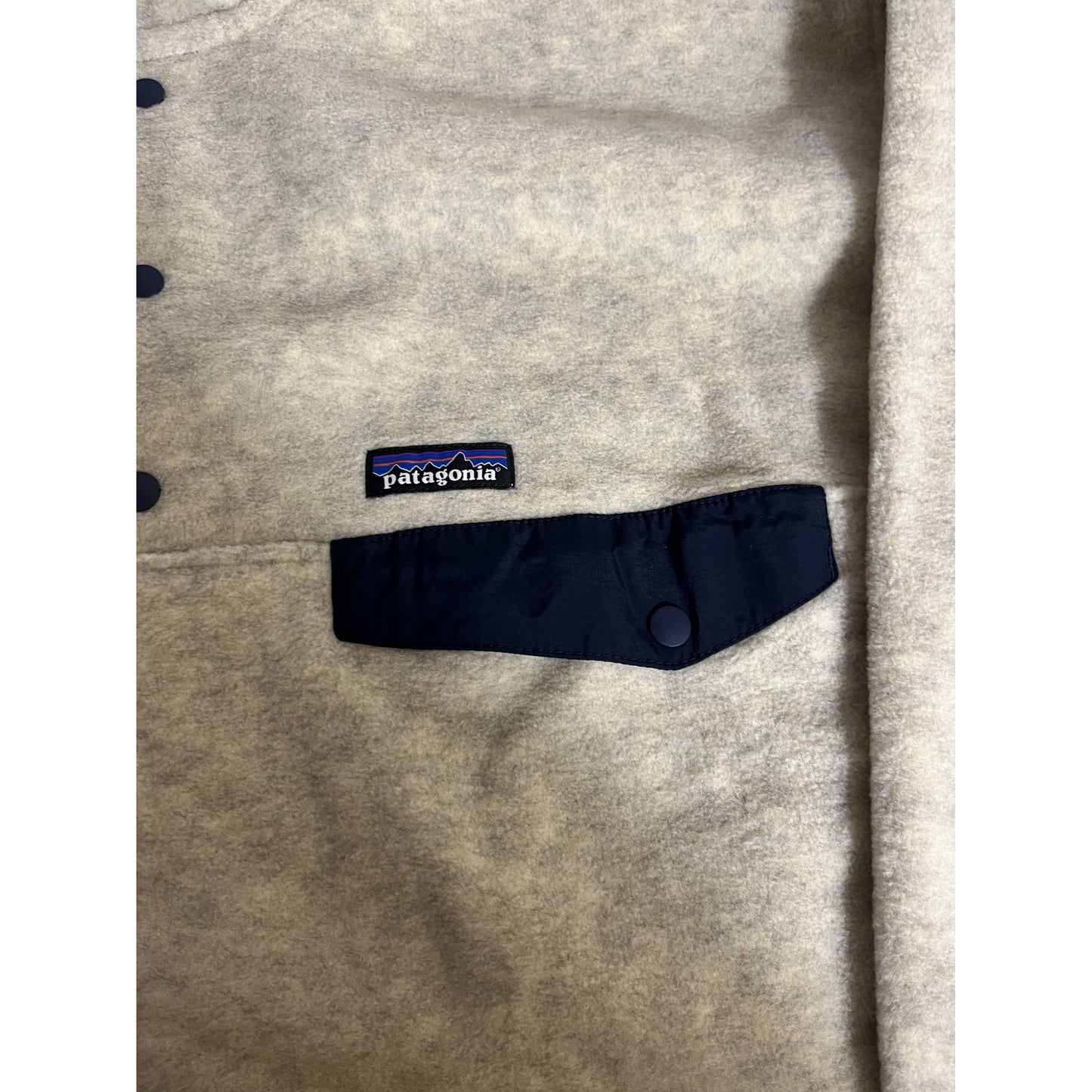 Patagonia Synchilla Snap-T Fleece Pullover XL Beige With Navy Trim & Pocket