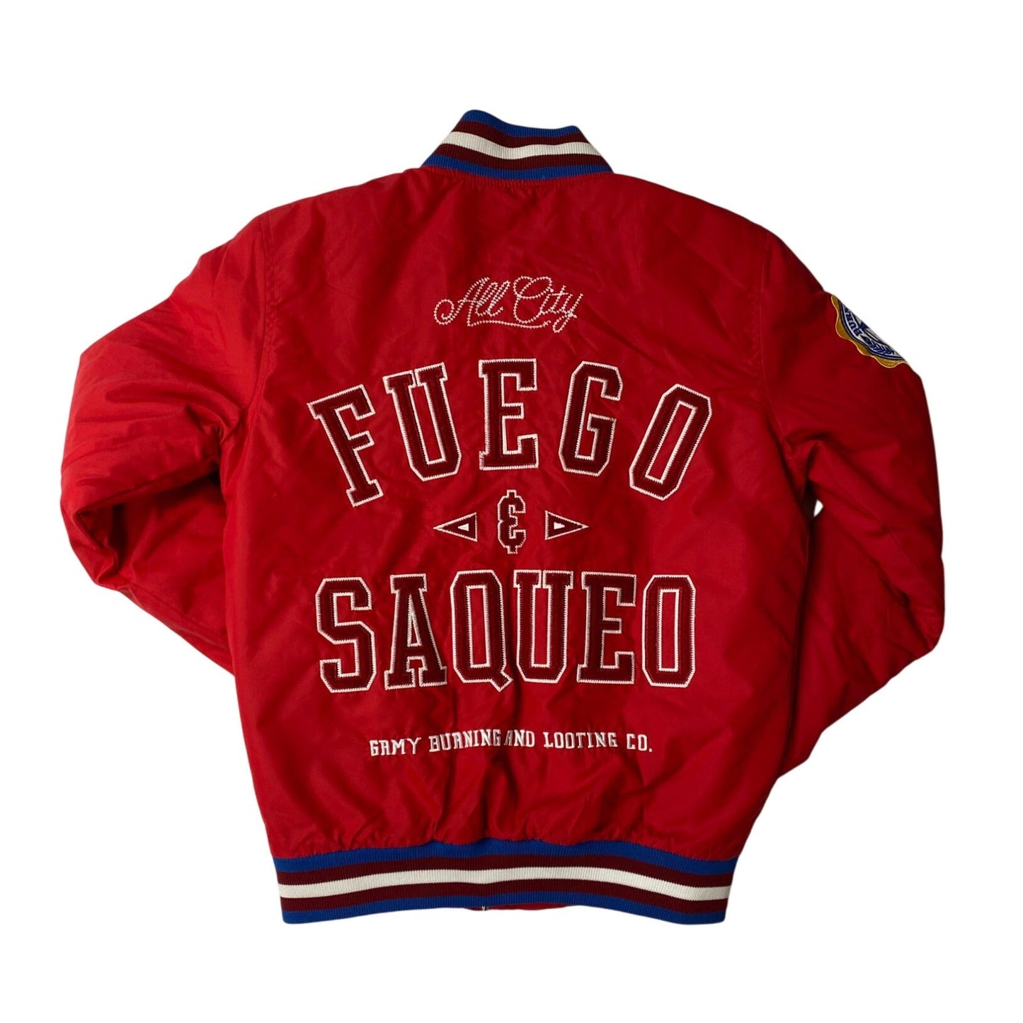 Blouson aviateur rouge avec logo tigre brodé et patch