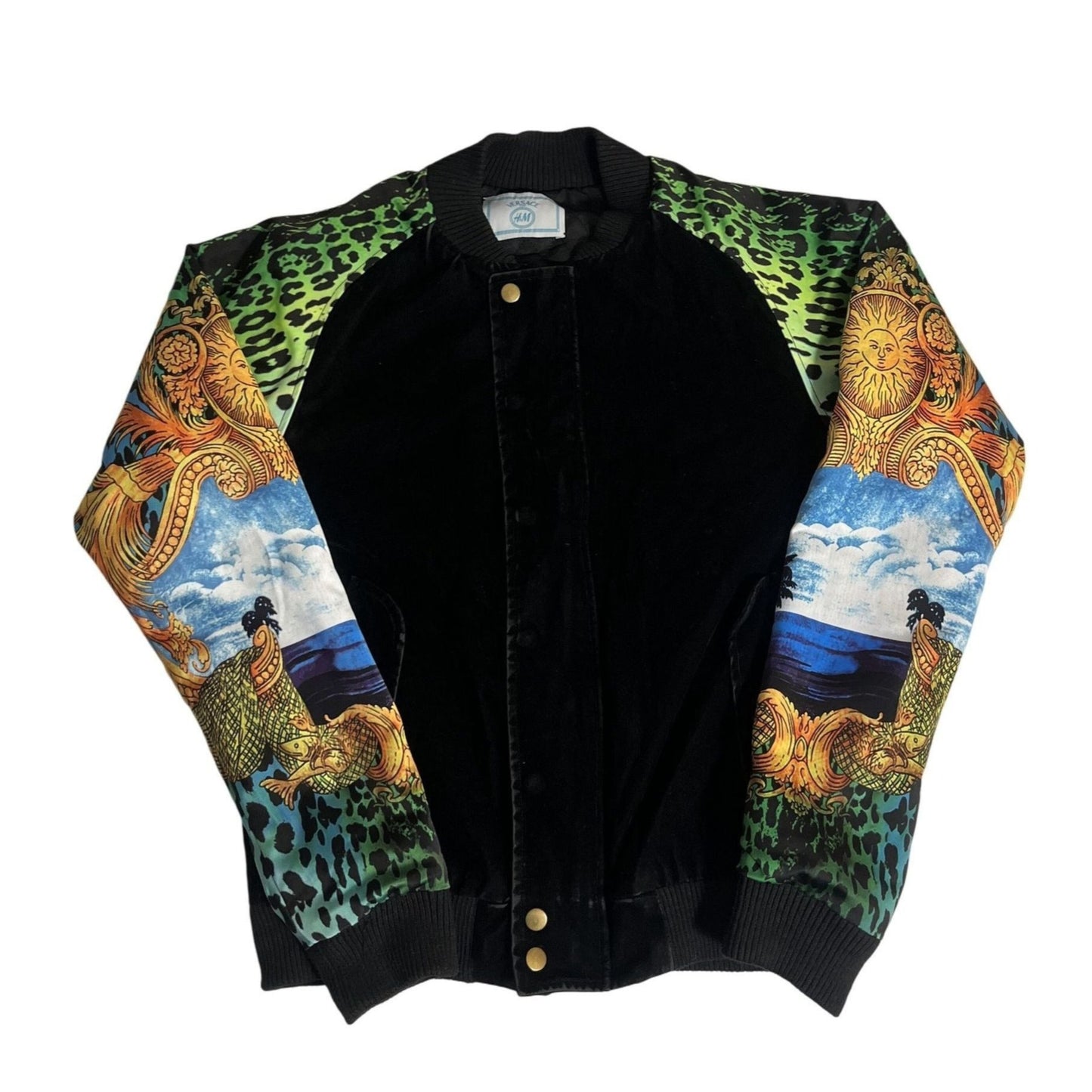 Blouson aviateur Versace X H&M imprimé baroque et léopard noir/multicolore