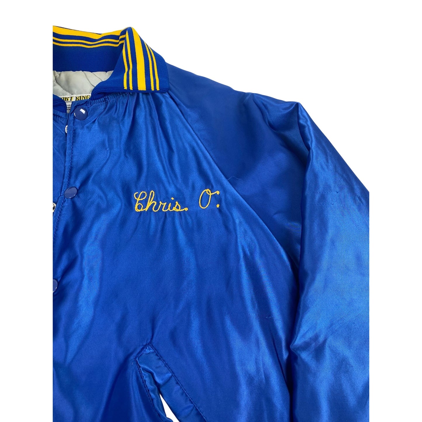 Blouson aviateur satiné Gold Strikers XL bleu et jaune Chris O Homme Large