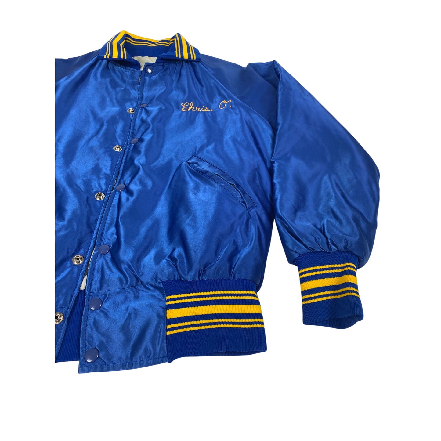 Blouson aviateur satiné Gold Strikers XL bleu et jaune Chris O Homme Large