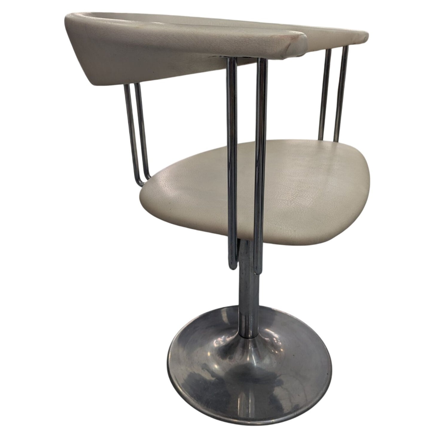 Chaise De Coiffure Vintage Avec Assise Ronde 46cm & Base Chromée Pivotante Hauteur 78cm Profondeur 59cm