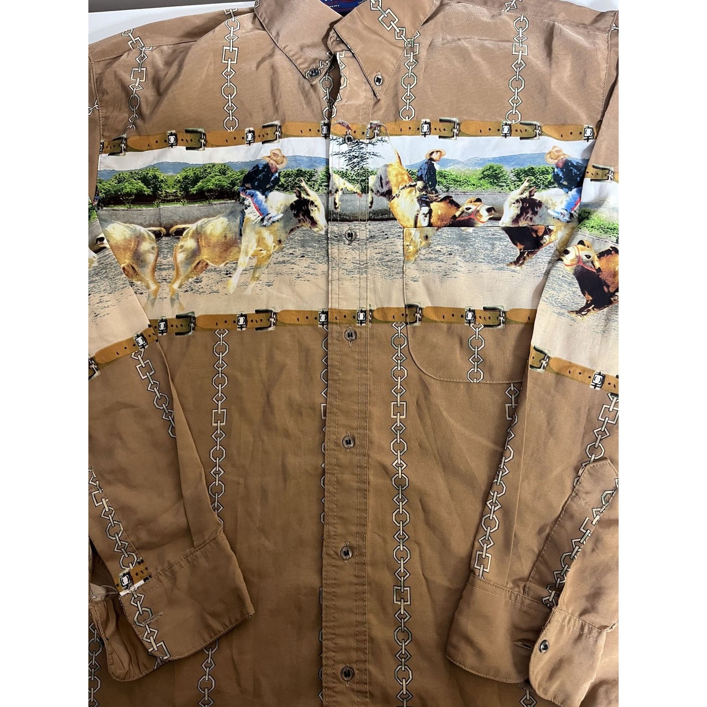 Chemise à manches longues à imprimé cheval et cowboy western, taille 40