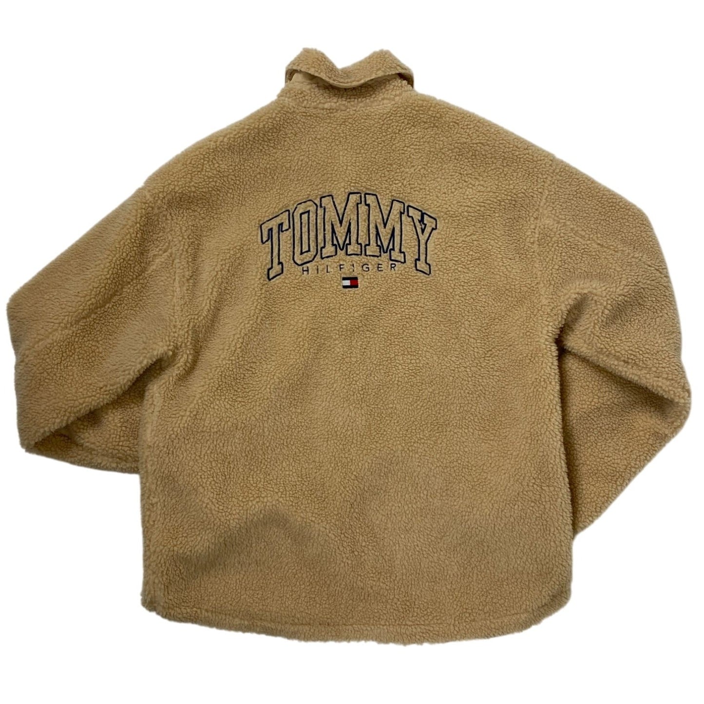 Veste polaire sherpa beige Tommy Hilfiger pour homme avec fermeture à boutons et poche poitrine