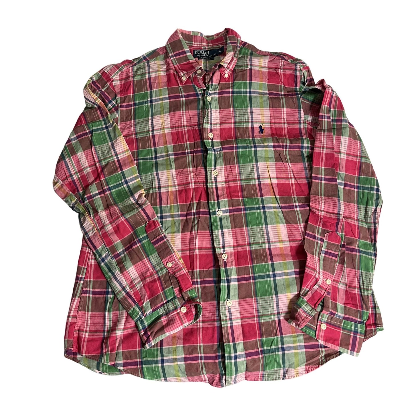 Chemise boutonnée à carreaux Polo Ralph Lauren coupe ajustée, taille L, coton, homme, rouge/vert